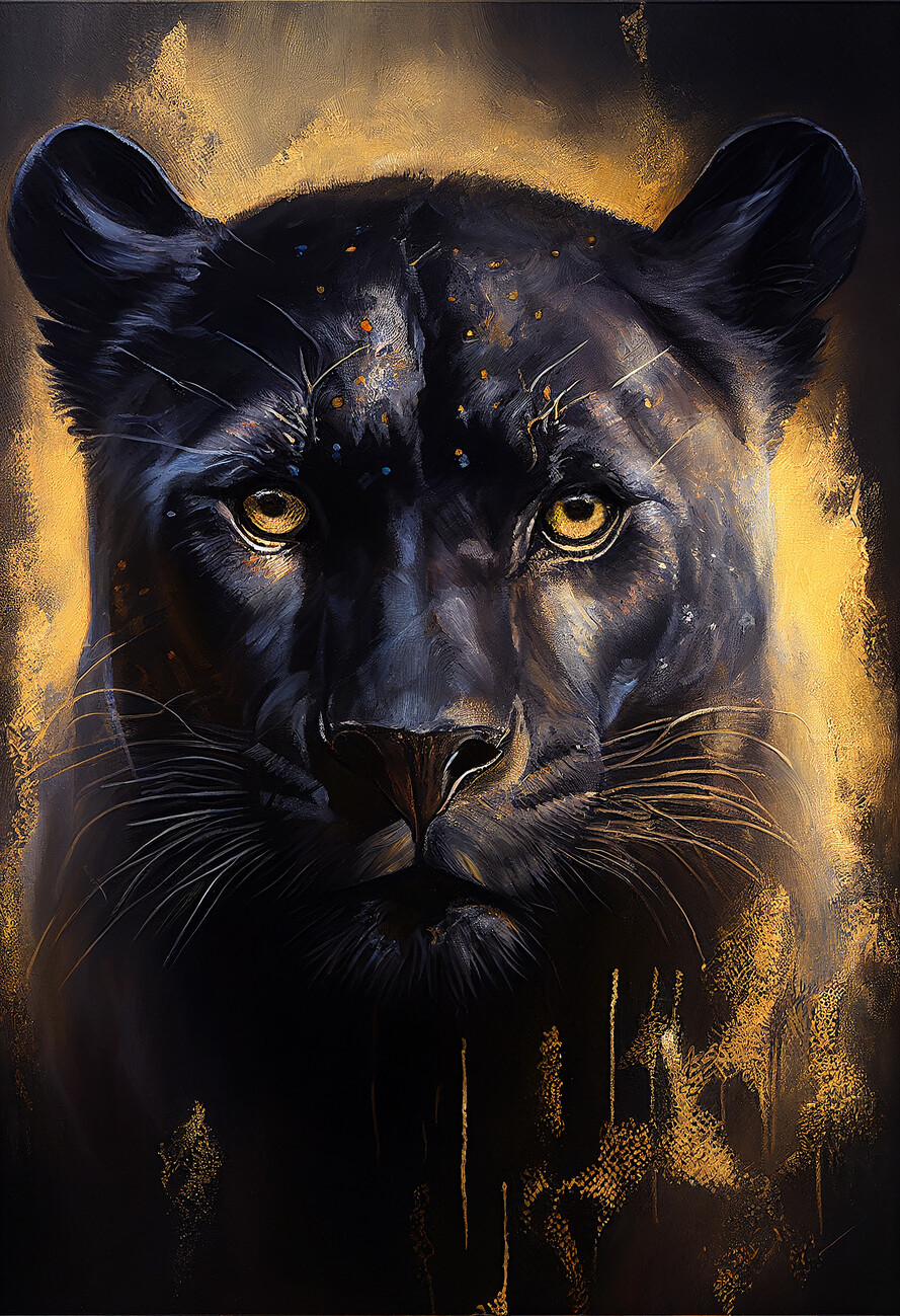Wall Art Print, Panther Golden Background