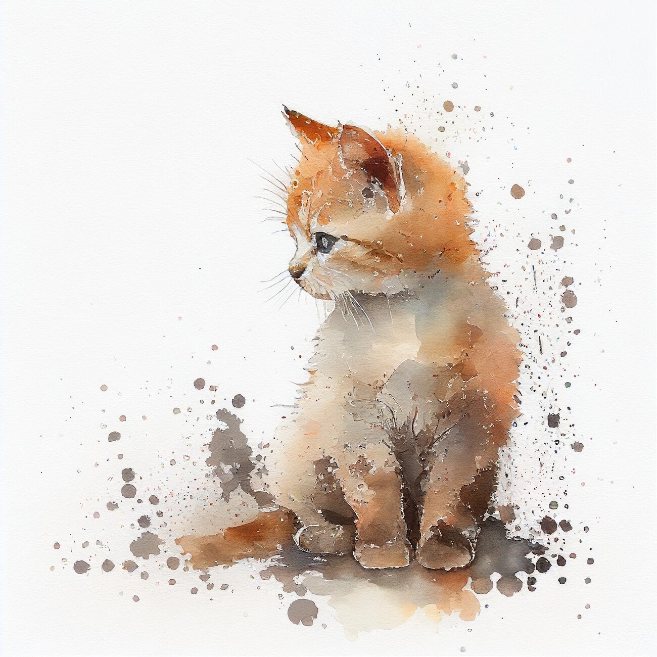 Taiteelliset kuva | Kitten, Cat, watercolor image, minimalist, warm colors  | Europosters