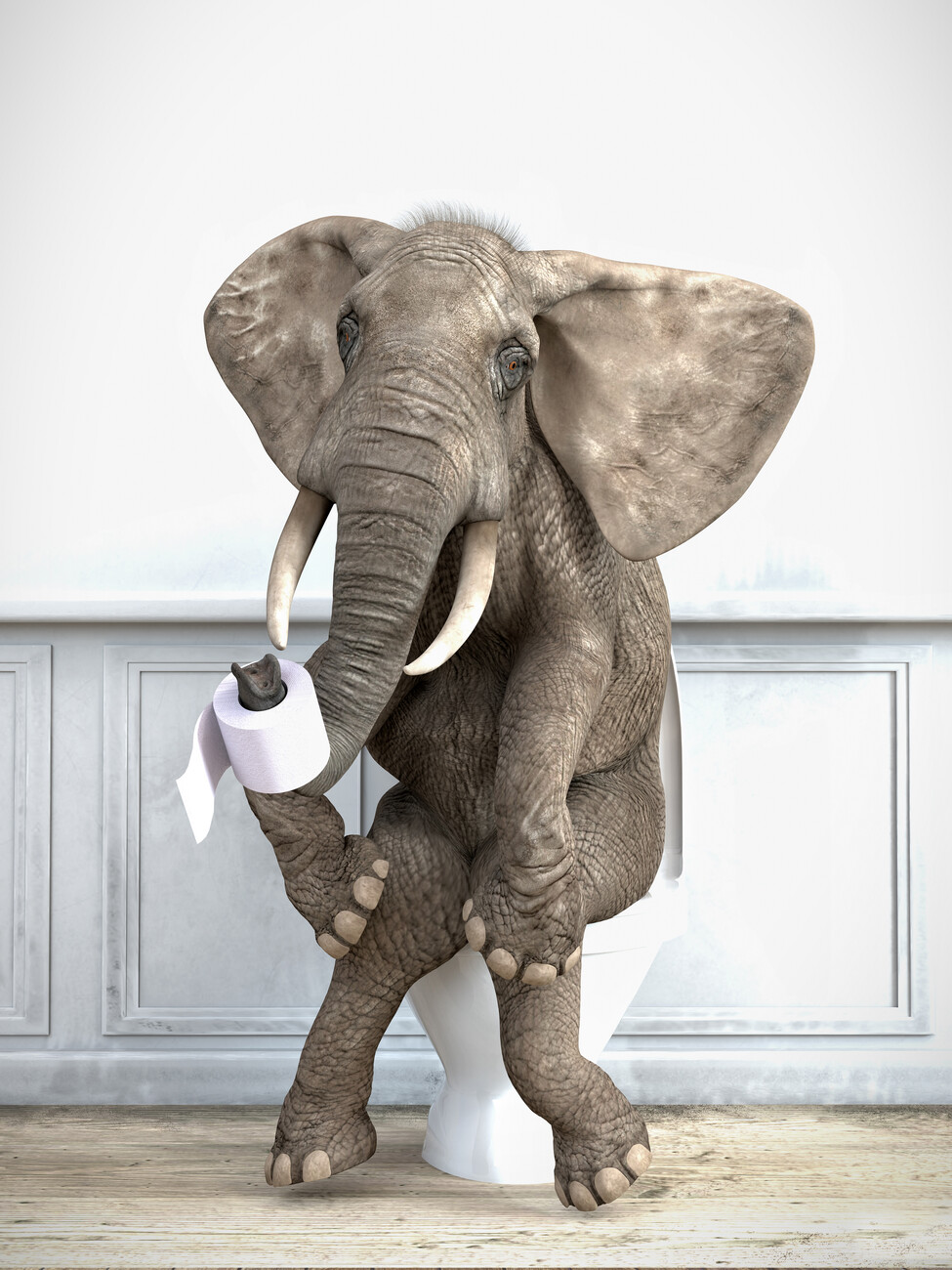 Illustration Elephant in a toilet Print Wall Art, Elephant Photo