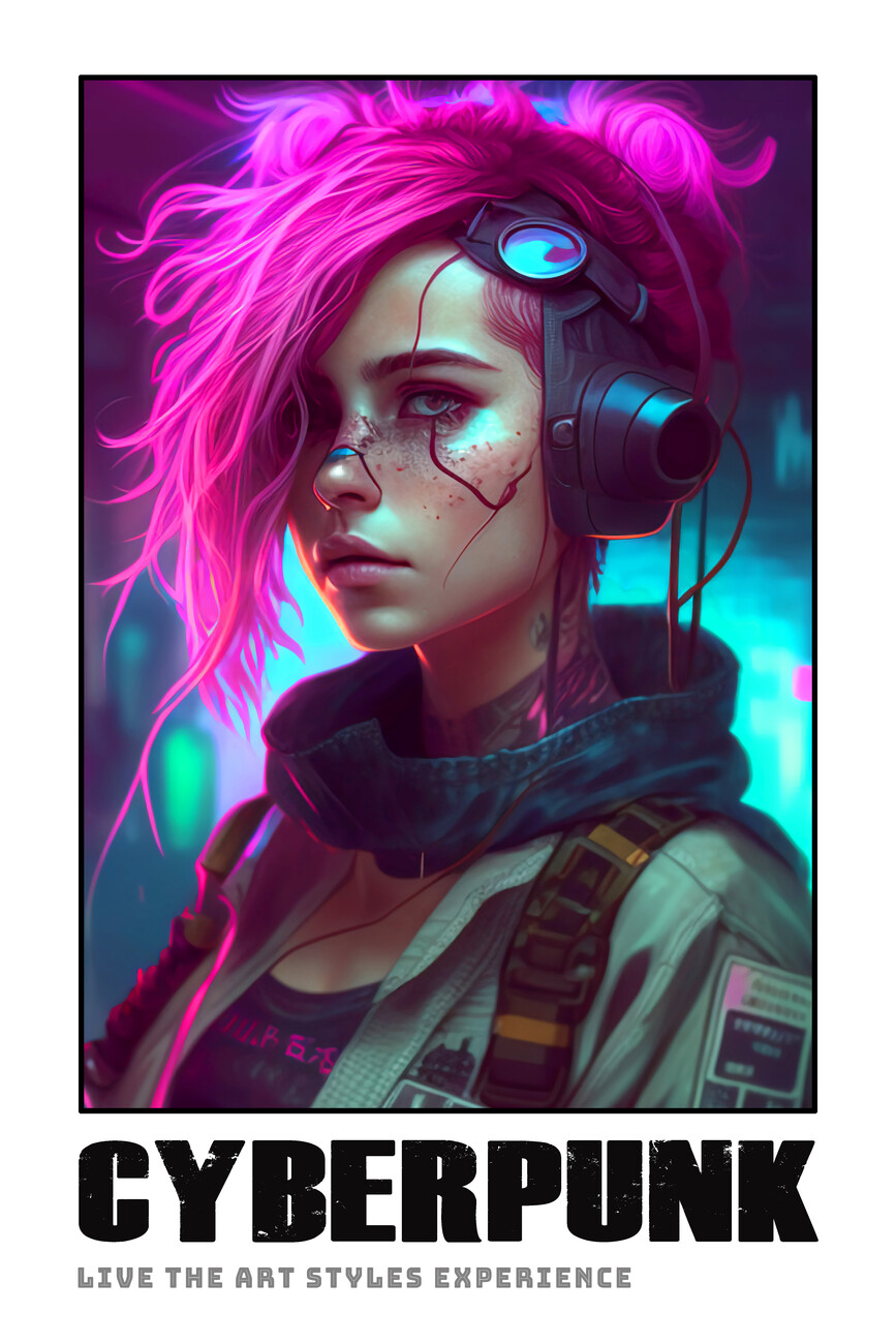 Anime-style cyberpunk girl with futuristic fashion