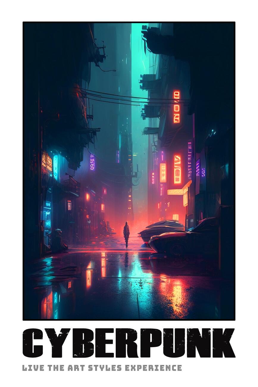 Cyberpunk streets illustration, futuristic city, dystoptic artwork