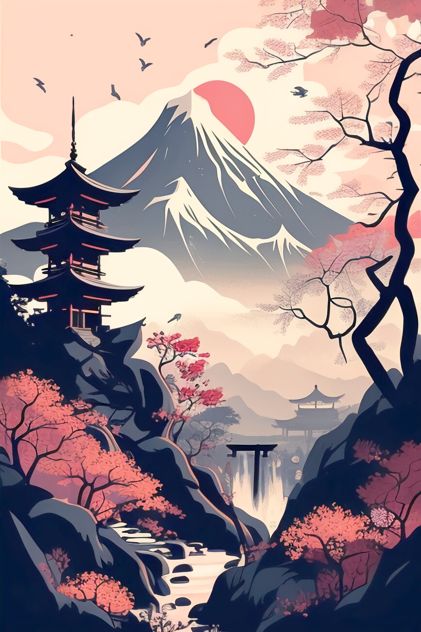 Japanese Painting - Serene Background for Wall Art and Wallpaper Stock  Illustration - Illustration of harmony, serene: 272008910