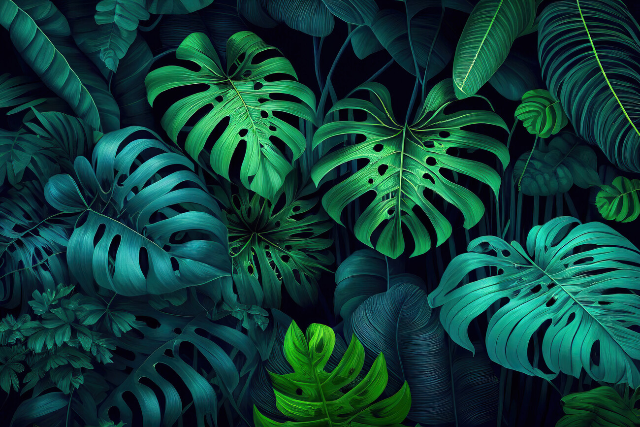 Green tropical leaves background Wall Mural