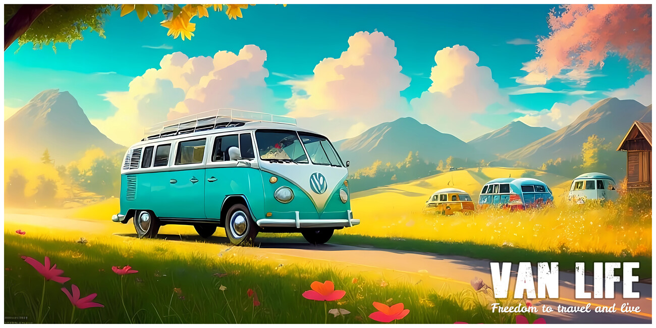 Wall Art Print, VAN LIFE: Camper Hippie Surfer Peace Retro Travel Style #3