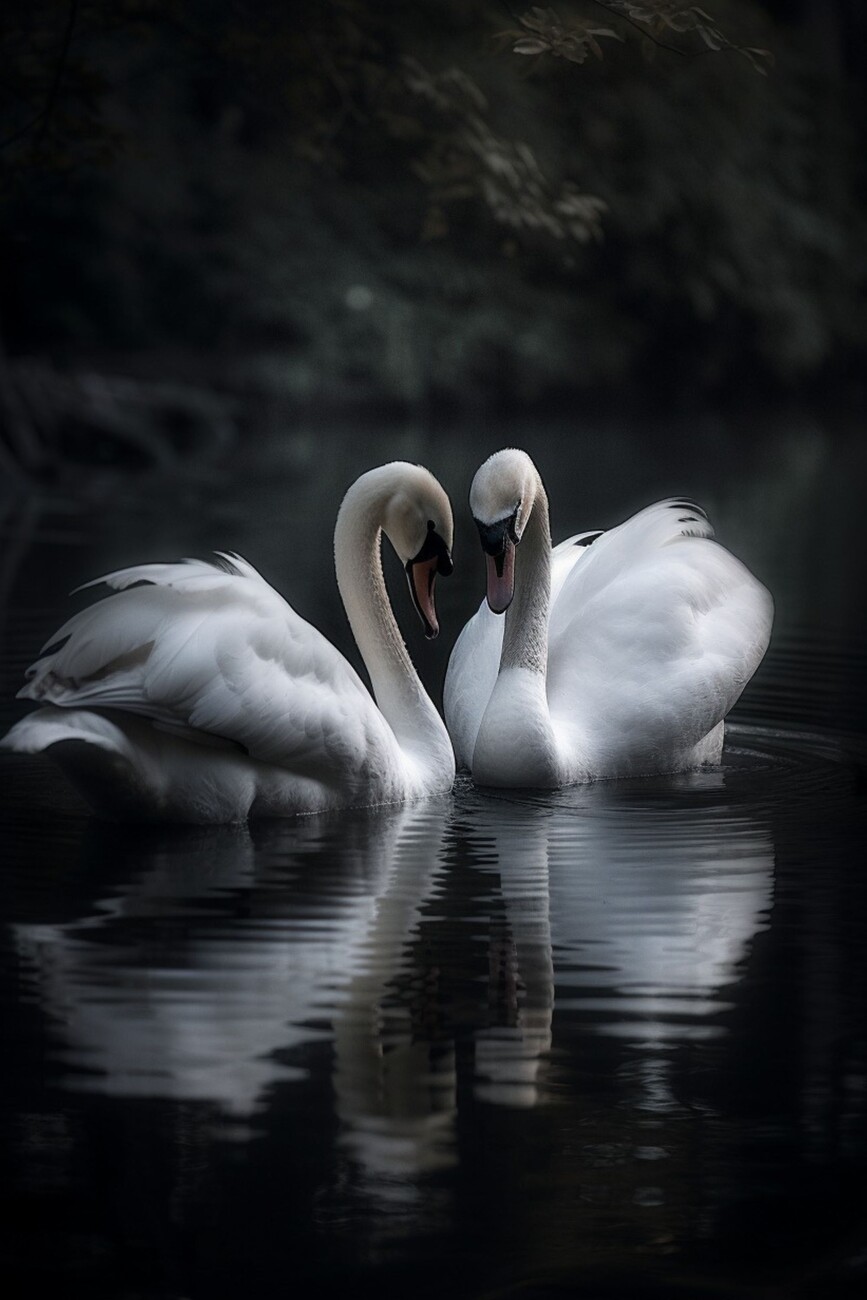 Wall Art Print | Beautiful romantic swans, lake setting | Europosters