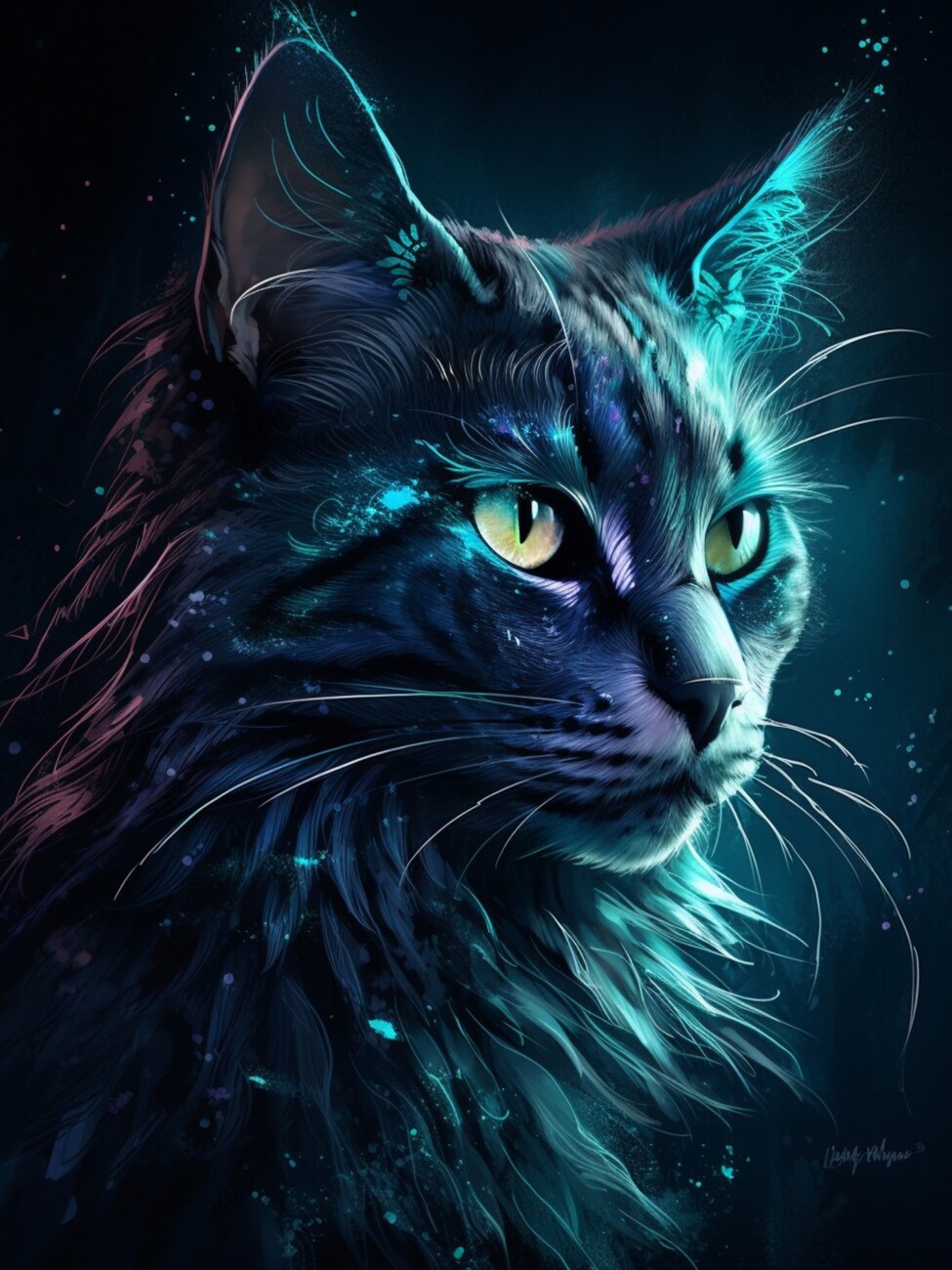 Wall Art Print cat with galaxy fur, celestial and enchanting