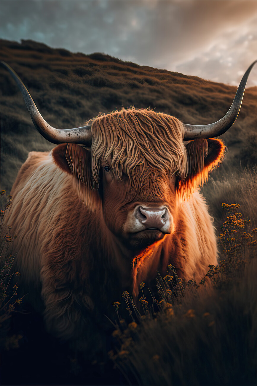 Highland Cow With Big Horns, Treechild | Posters, Art Prints, Wall