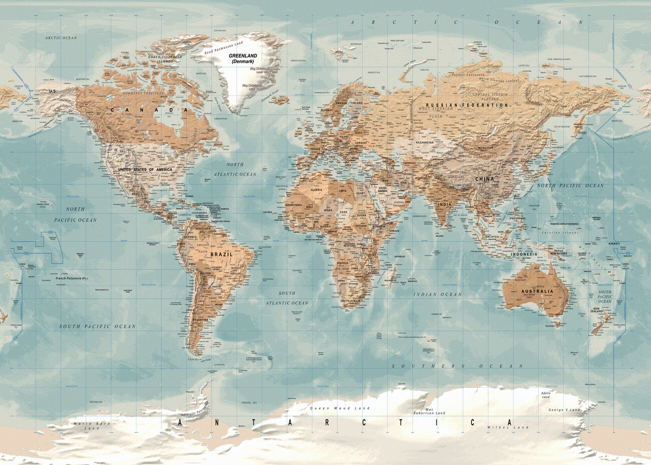 vintage world map with countries