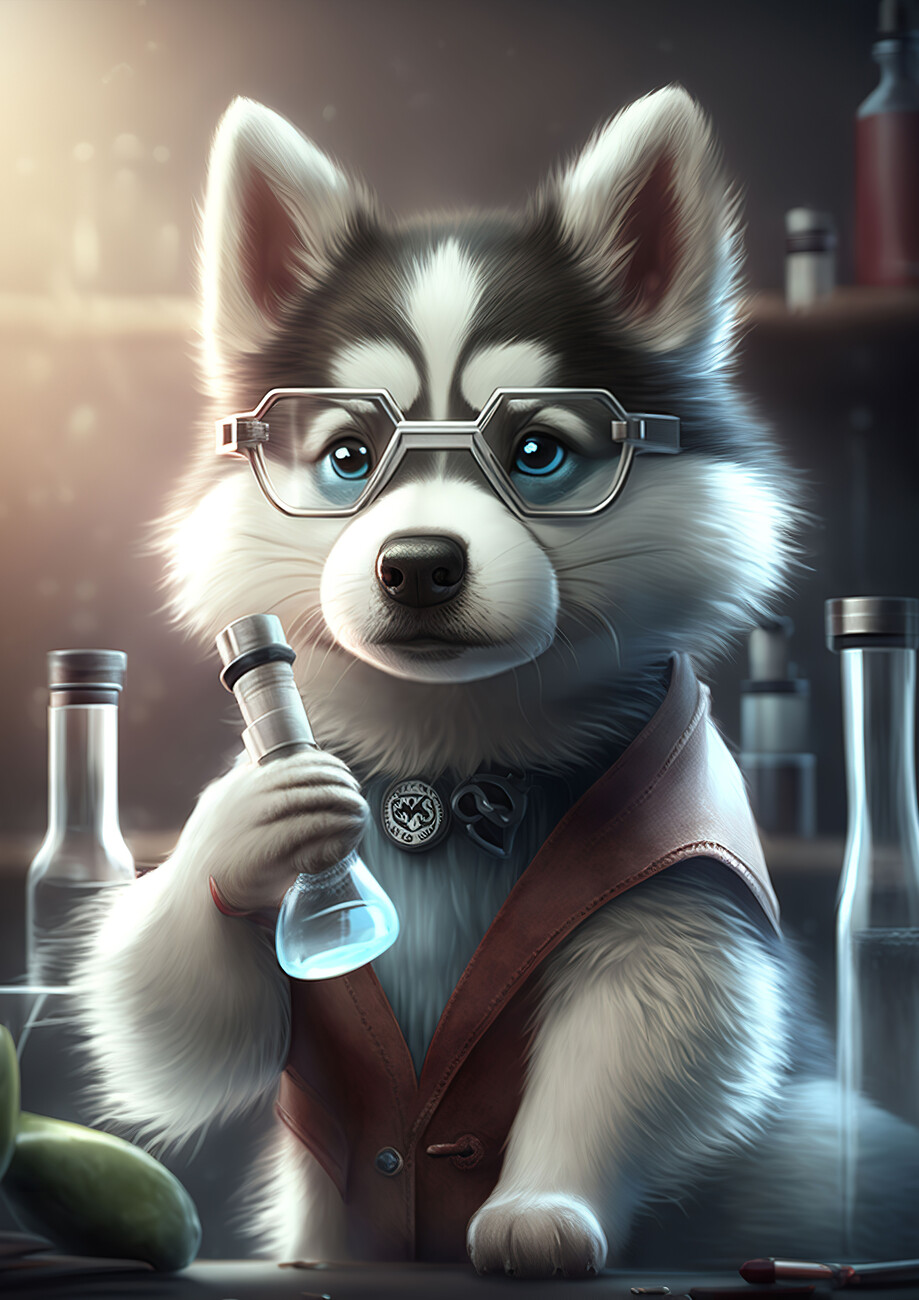 Wall Art Print | Cute Husky Dog as Scientist | Europosters