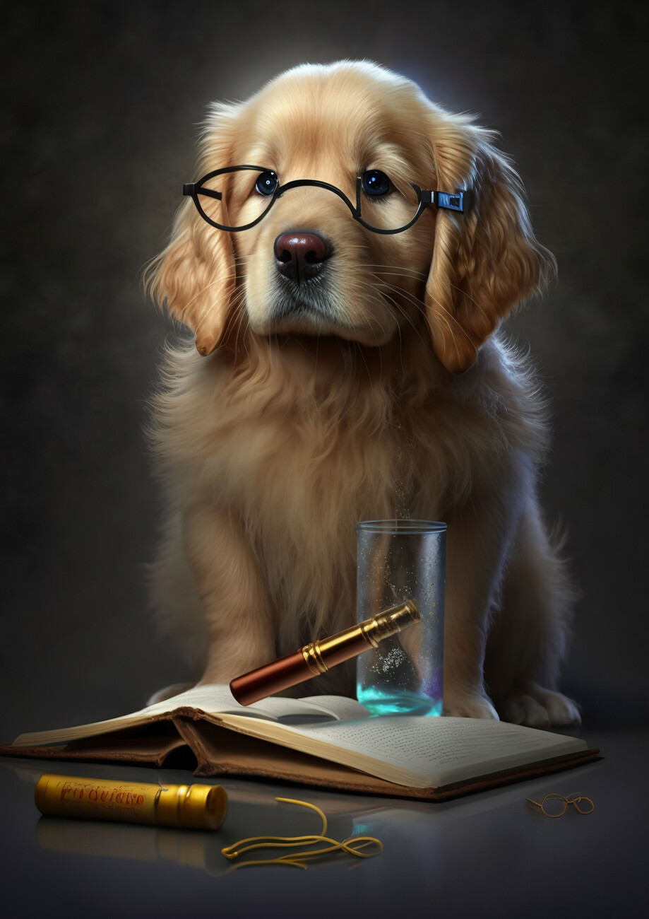 Wall Art Print | Cute Golden Retriever Scientist Dog | Europosters