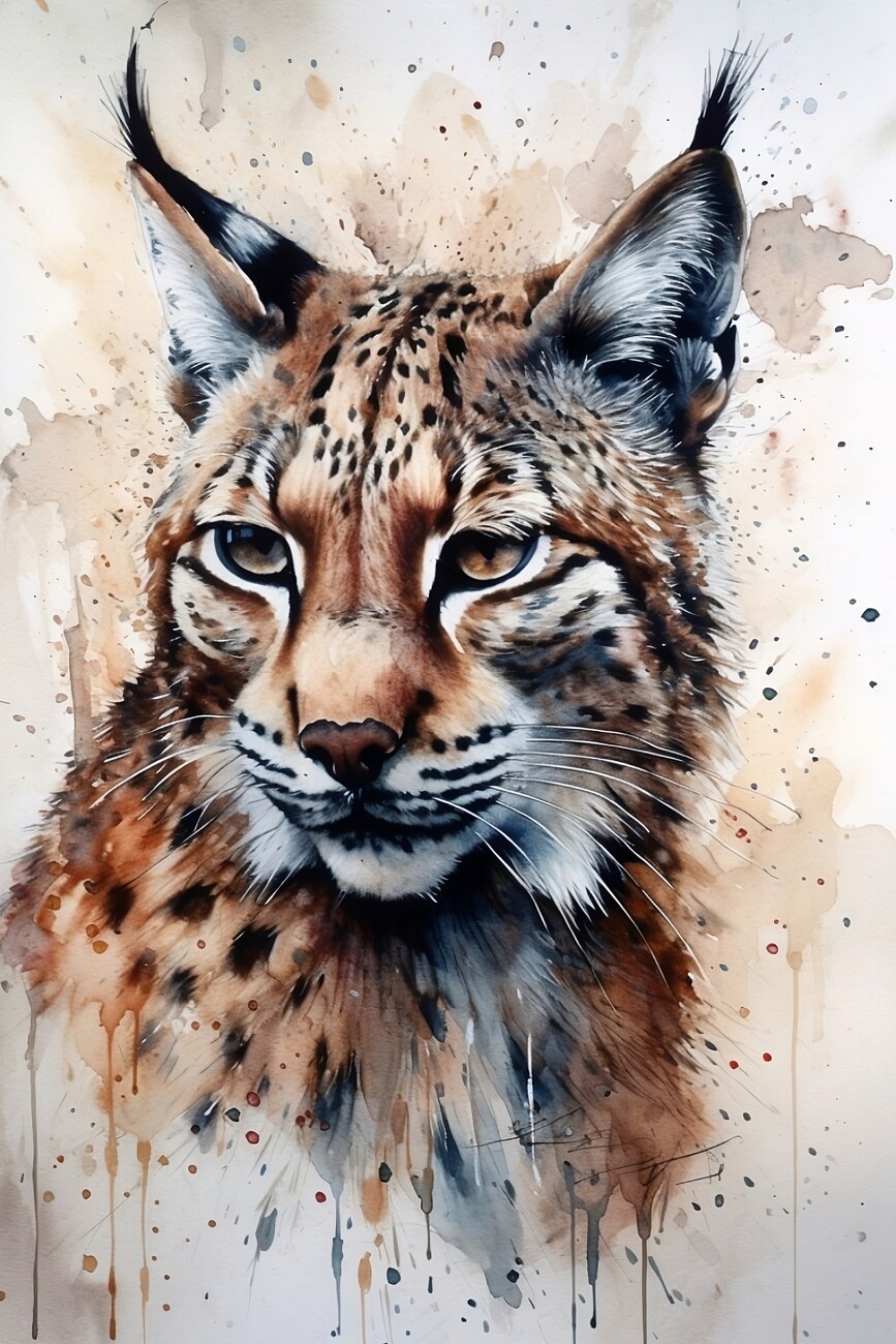 Illustration Beautiful majestic lyn, highly detailed watercolor painting