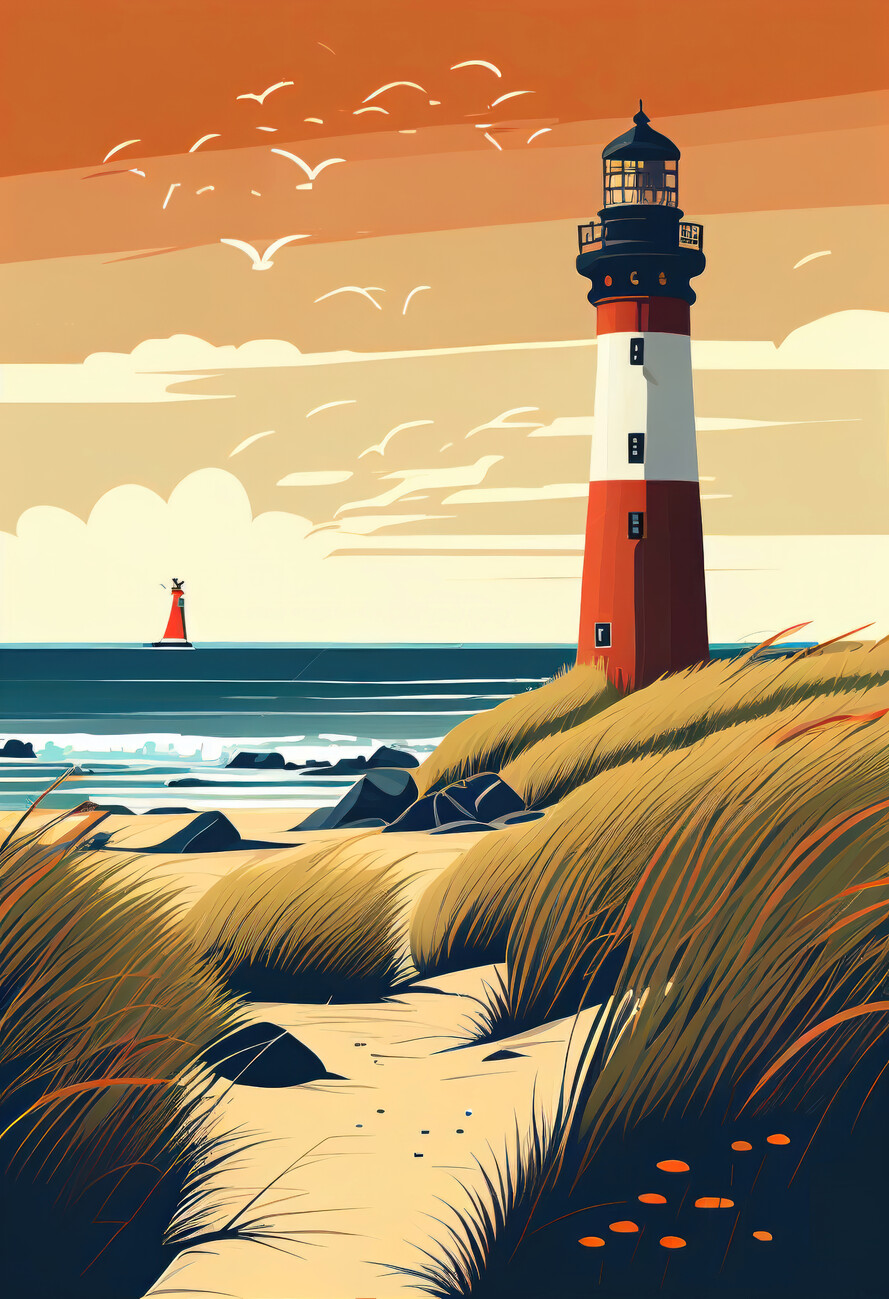 Illustration Lighthouse in the sunset - North Germany