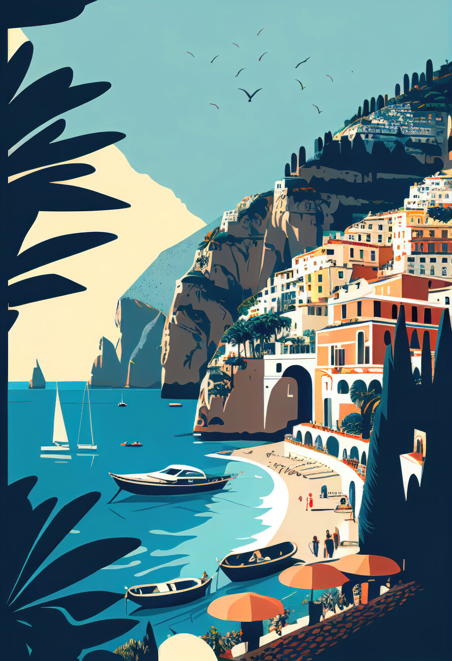 Taiteelliset kuva | Espresso Break at the Amalfi Coast, Positano, Italy |  Europosters