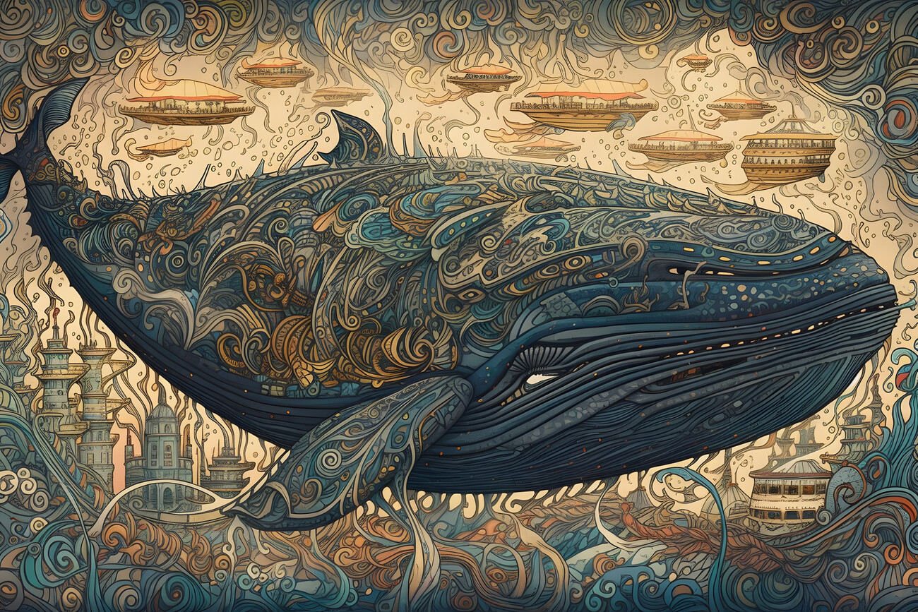 Wall Art Print, THE WHALE: Majestic Royal Blue Whale, underwater textures