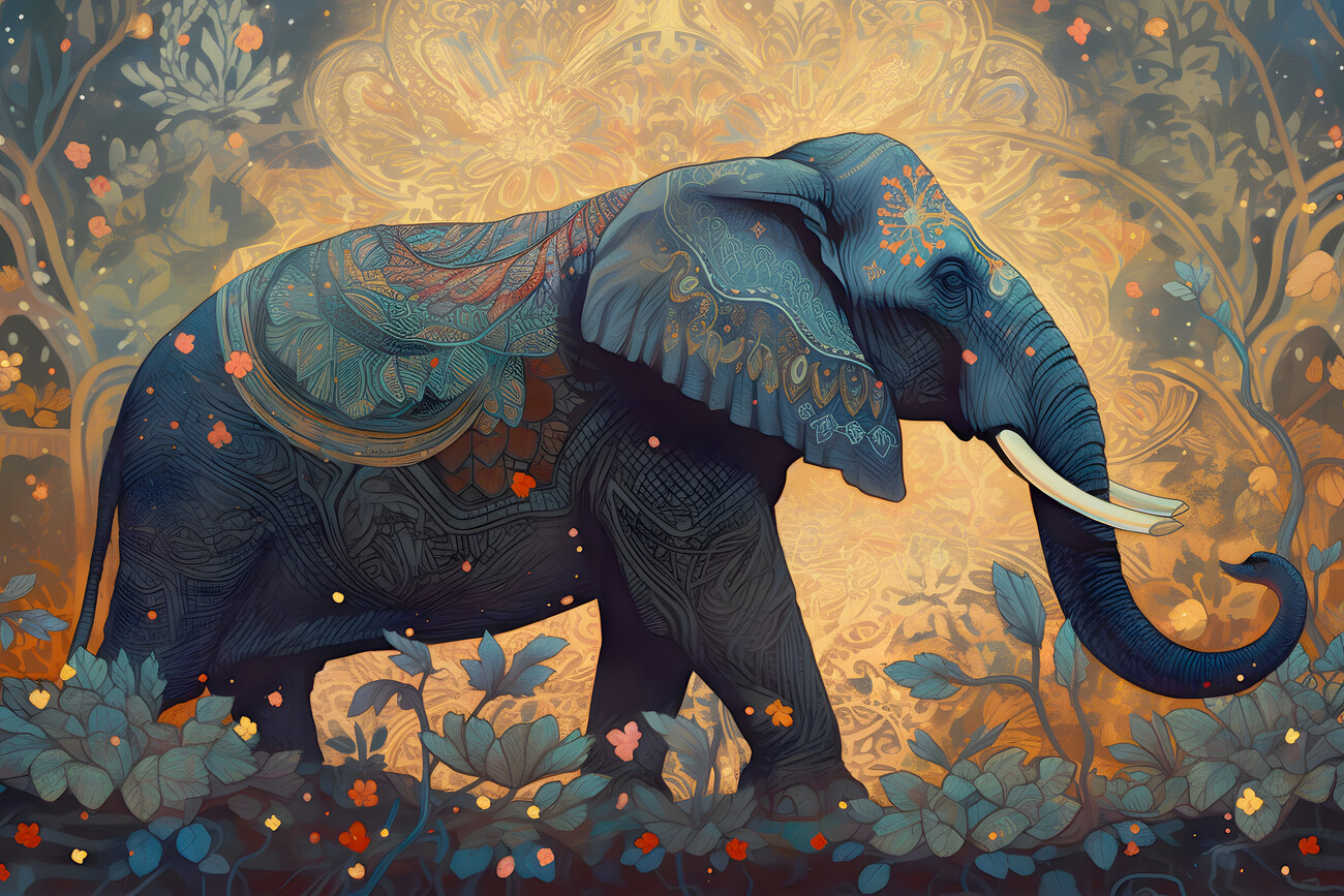 Illustration THE ELEPHANT: Royal African Elephant, intricate serenity