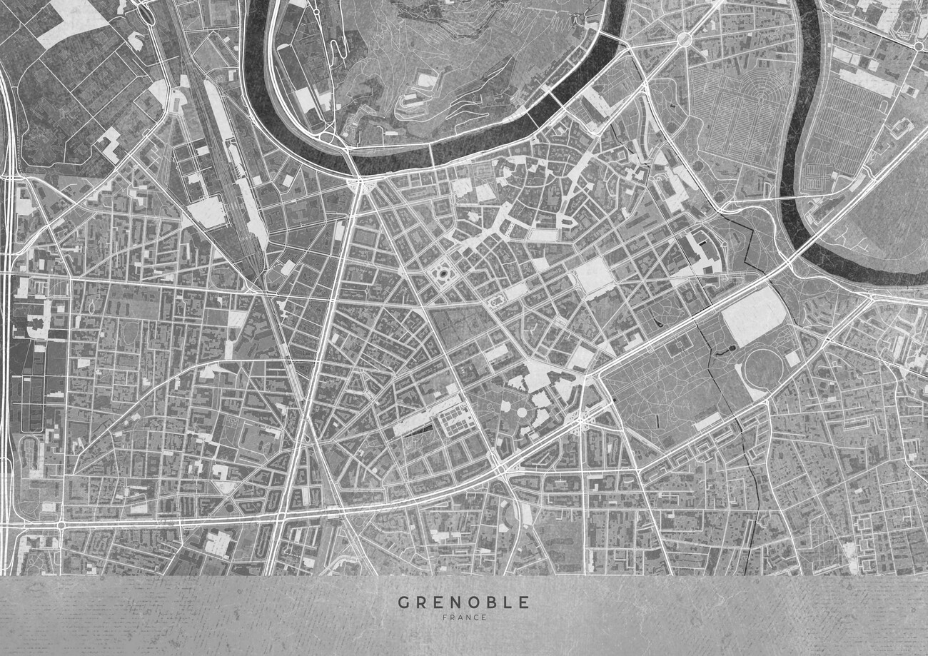 Taiteelliset kuva | Gray vintage map of Grenoble downtown (France) |  Europosters