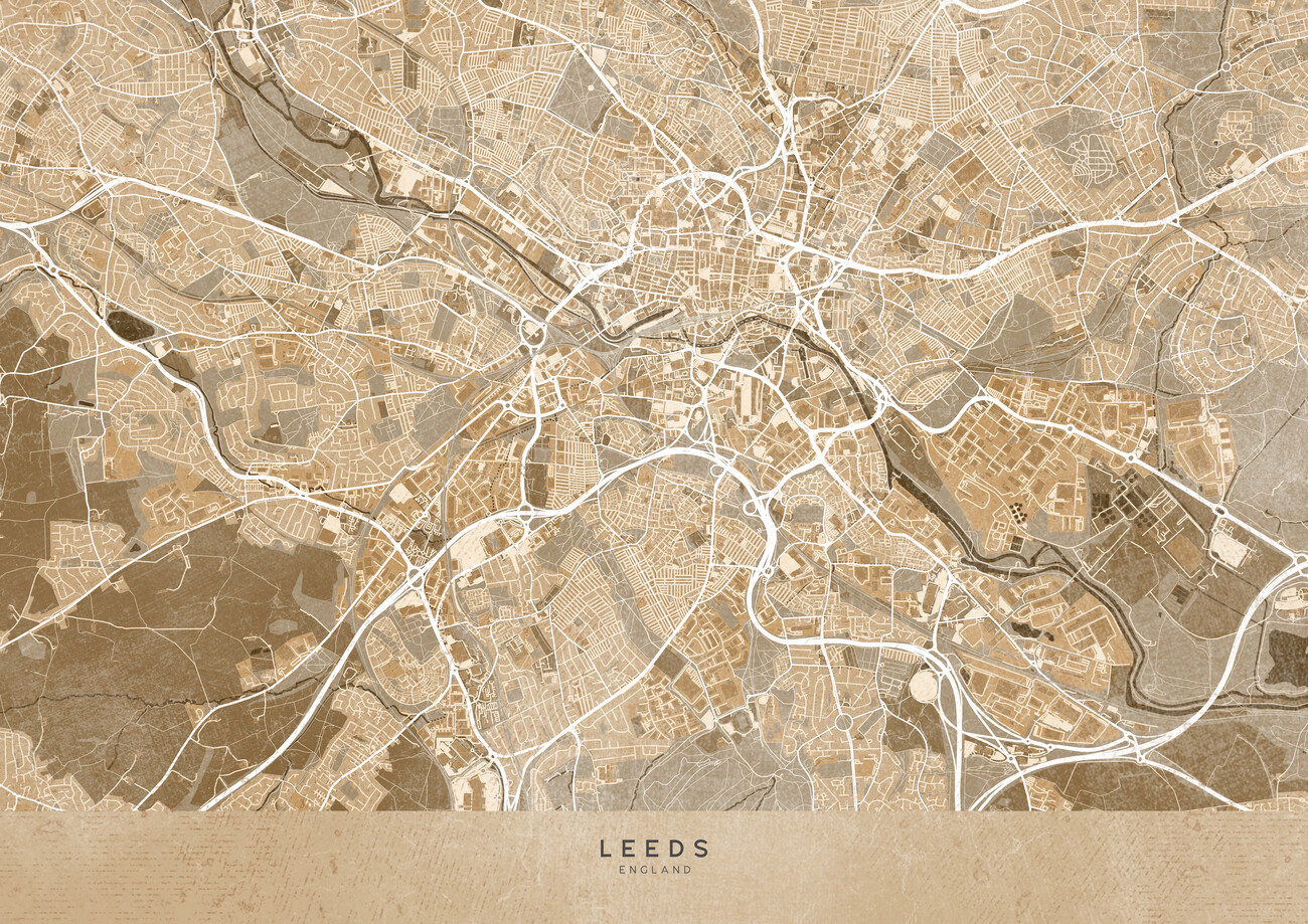 Taiteelliset kuva | Map of Leeds (England) in sepia vintage style |  Europosters