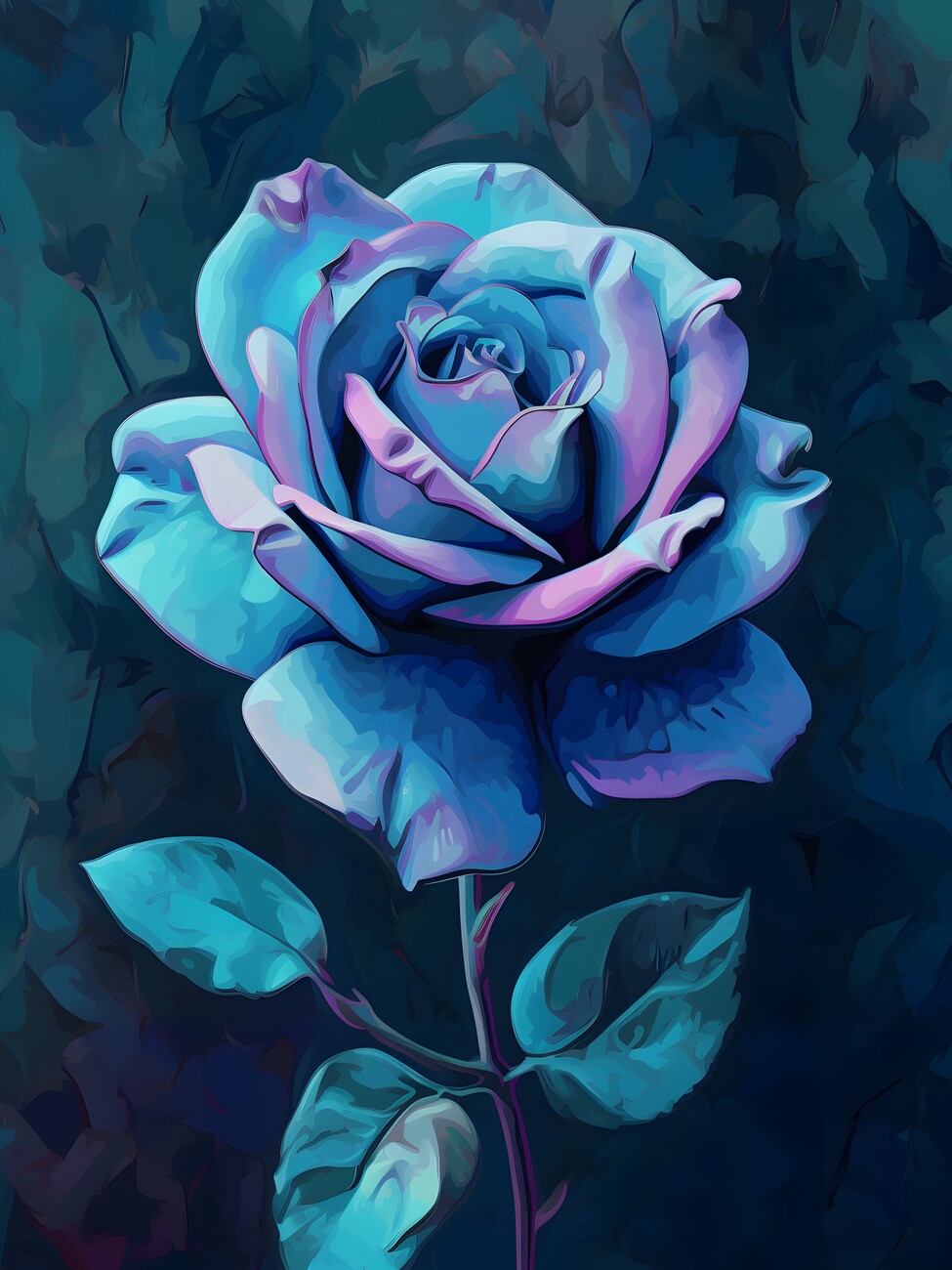 Illustration Blue Rose Van Gogh Style