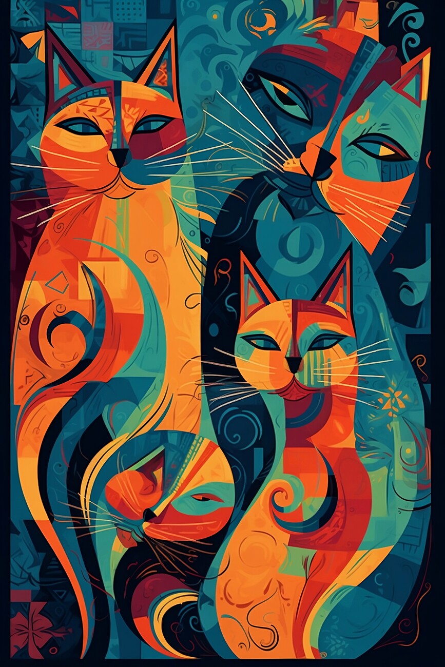Ilustrace Cubist cats abstract colourful