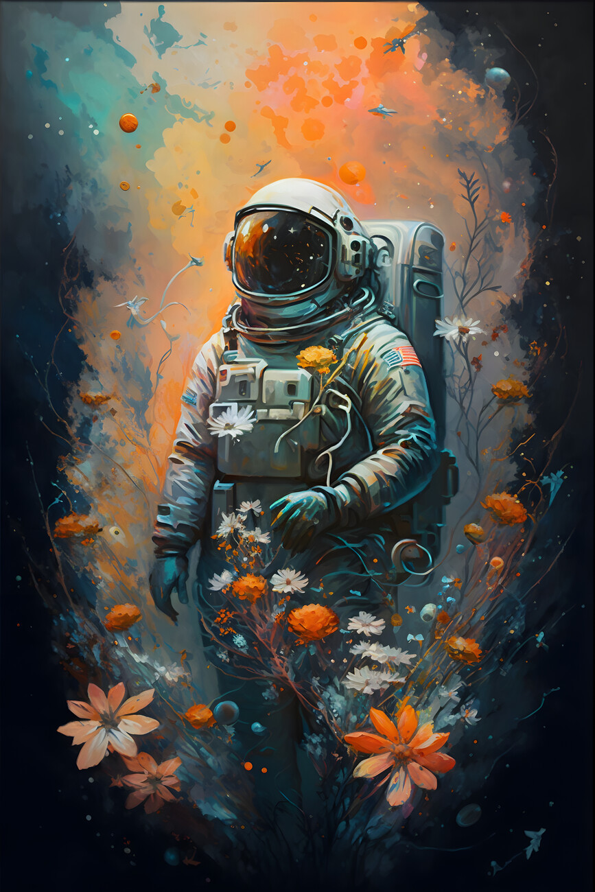 Wall Art Print, Astronaut with flowers