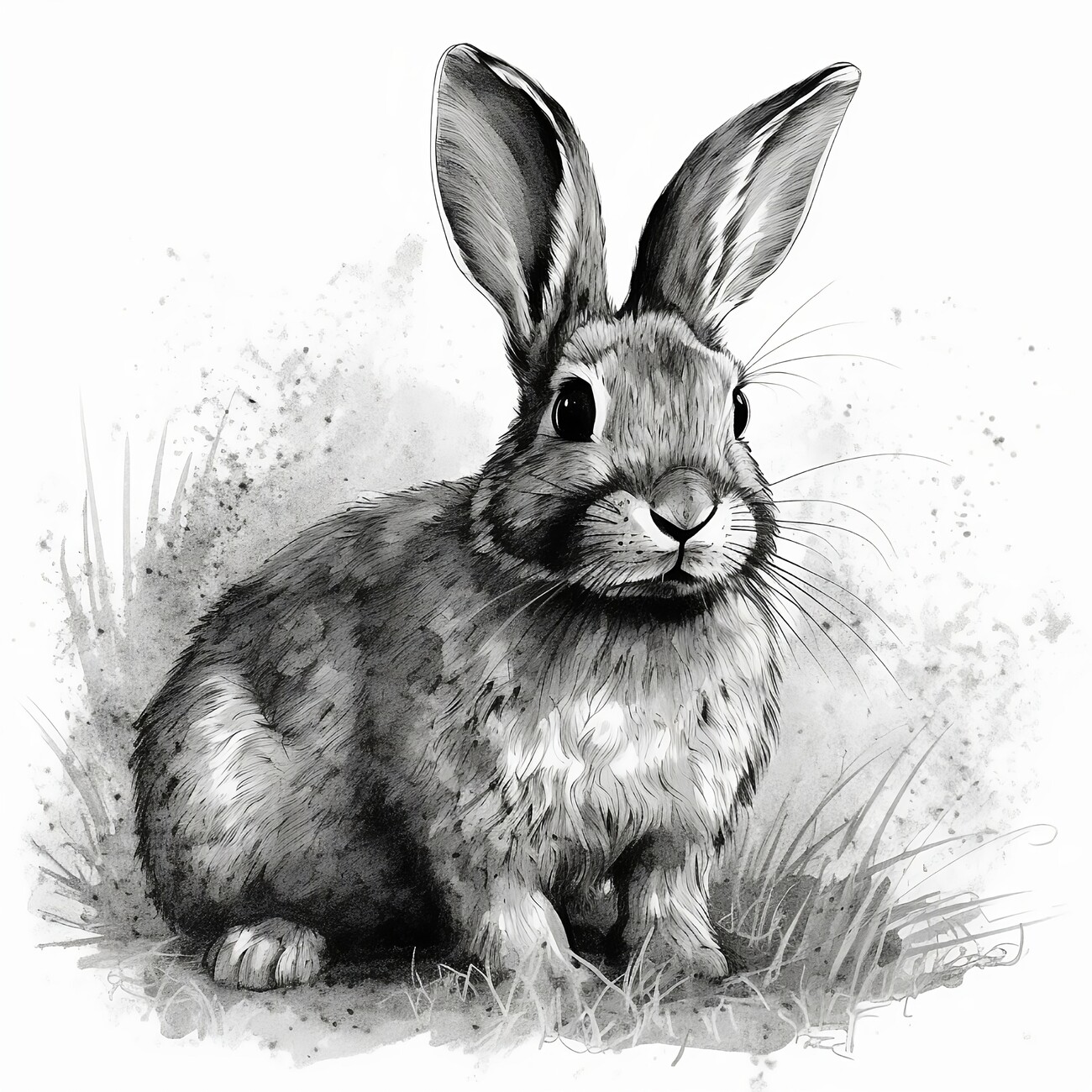 Wall Art Print, Black and white bunny rabbit