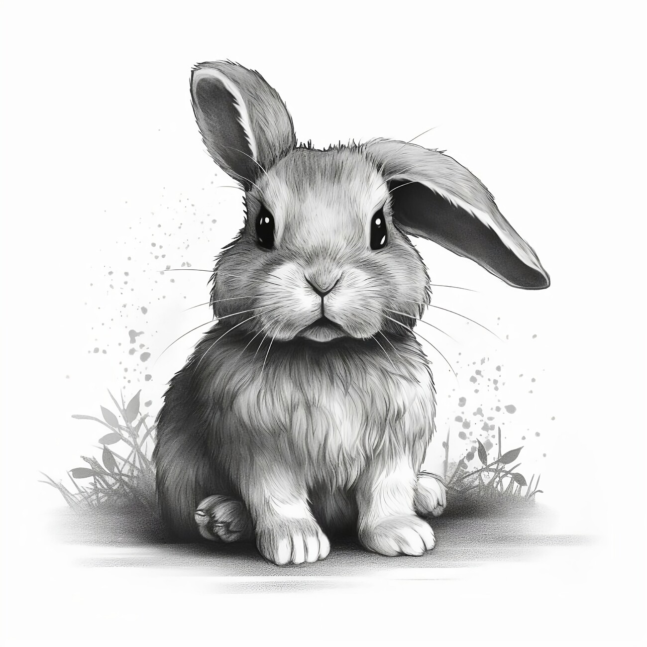 Wall Art Print Cute black and white illustration of bunny rabbit