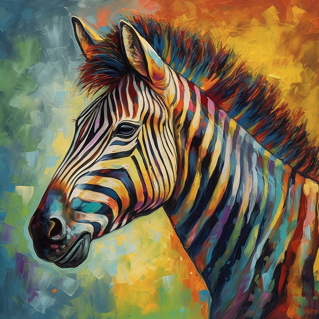 Rainbow Zebra, 8 x 10 original watercolor of a rainbow colo…