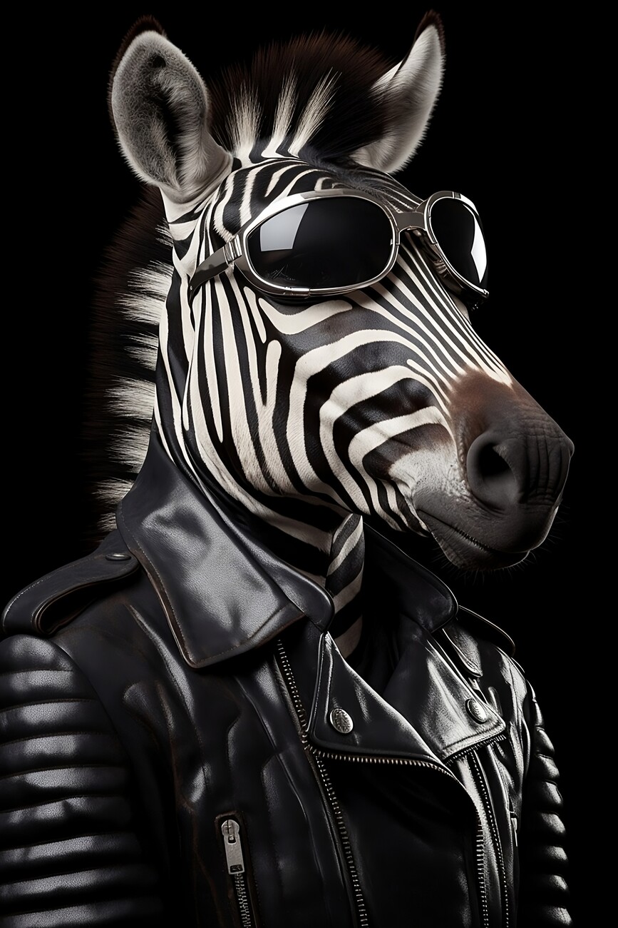 Künstlerische illustrasjon  Zebra wearing leather coat and