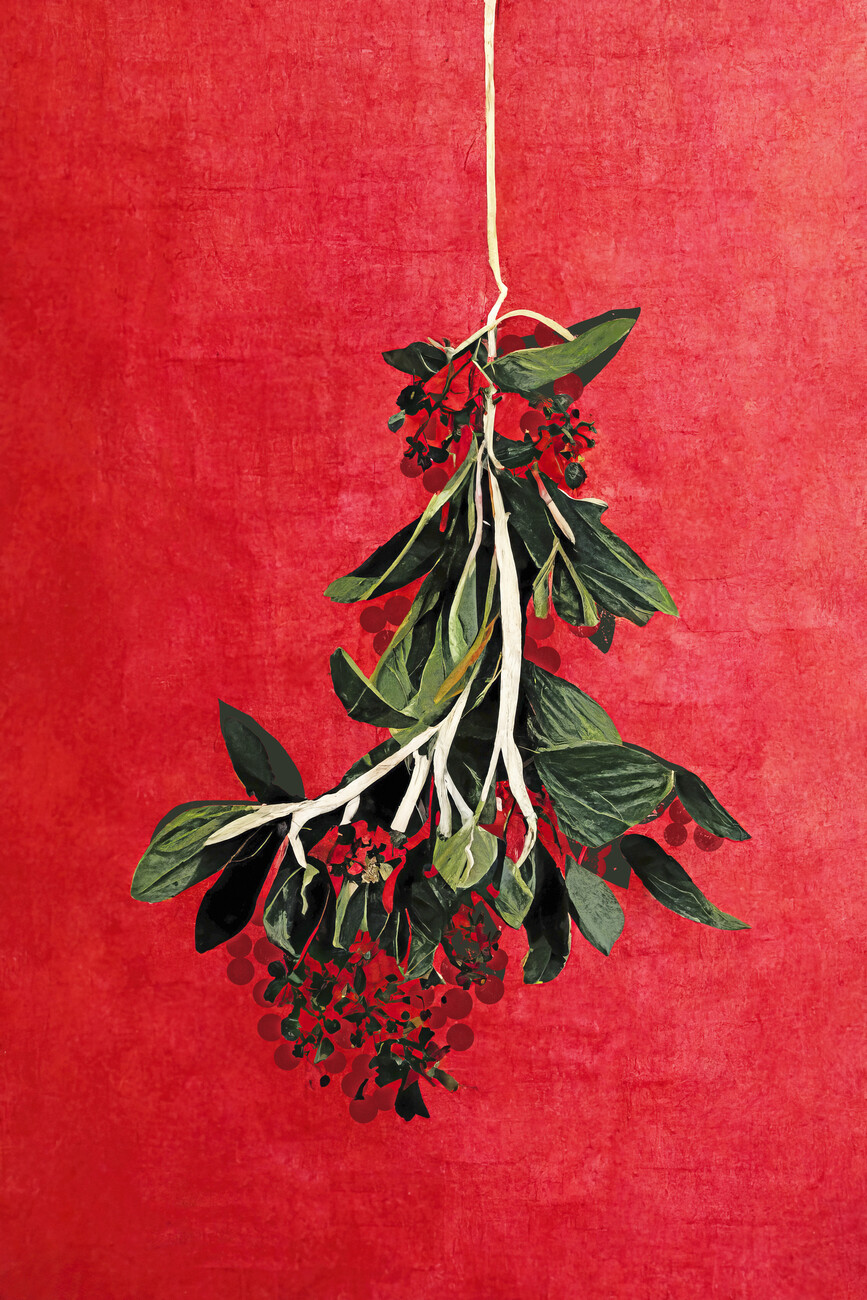 Download Mistletoe Gold Frame Christmas Phone Wallpaper | Wallpapers.com