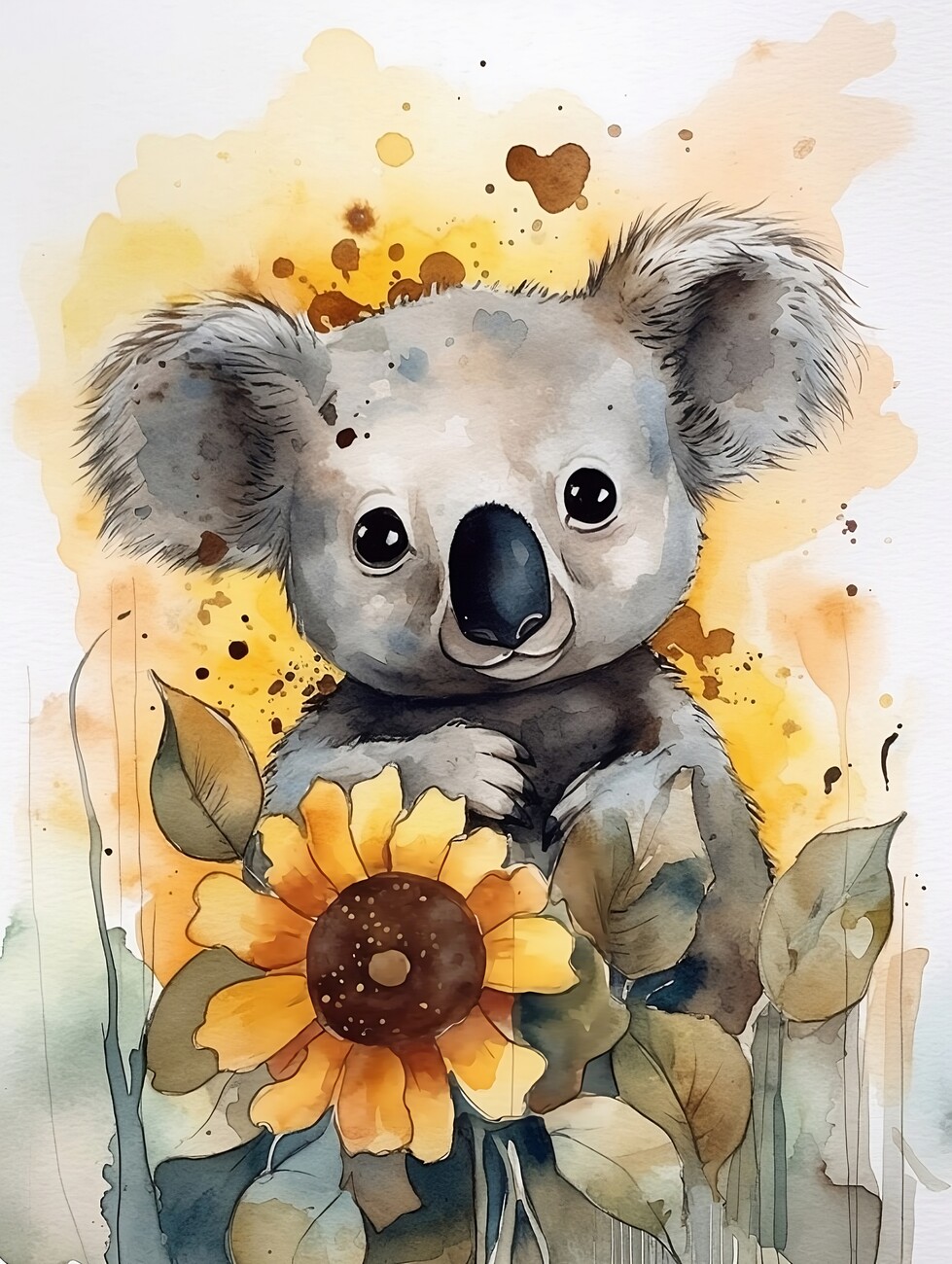 Wall Art Print, A watercolour illustration of a cute koala bear and her  cub