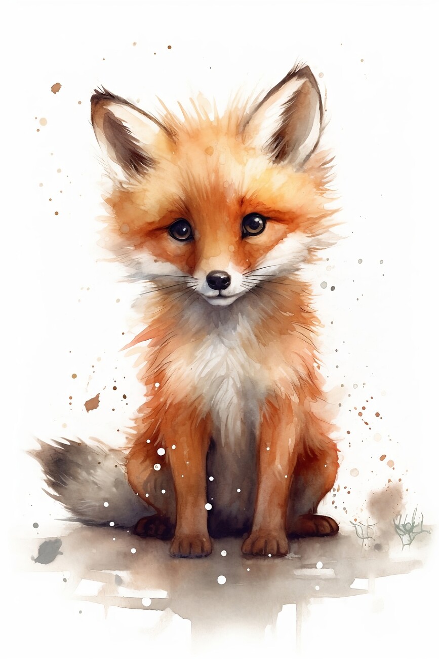 Ilustrácia Cute baby fox, watercolor illustration