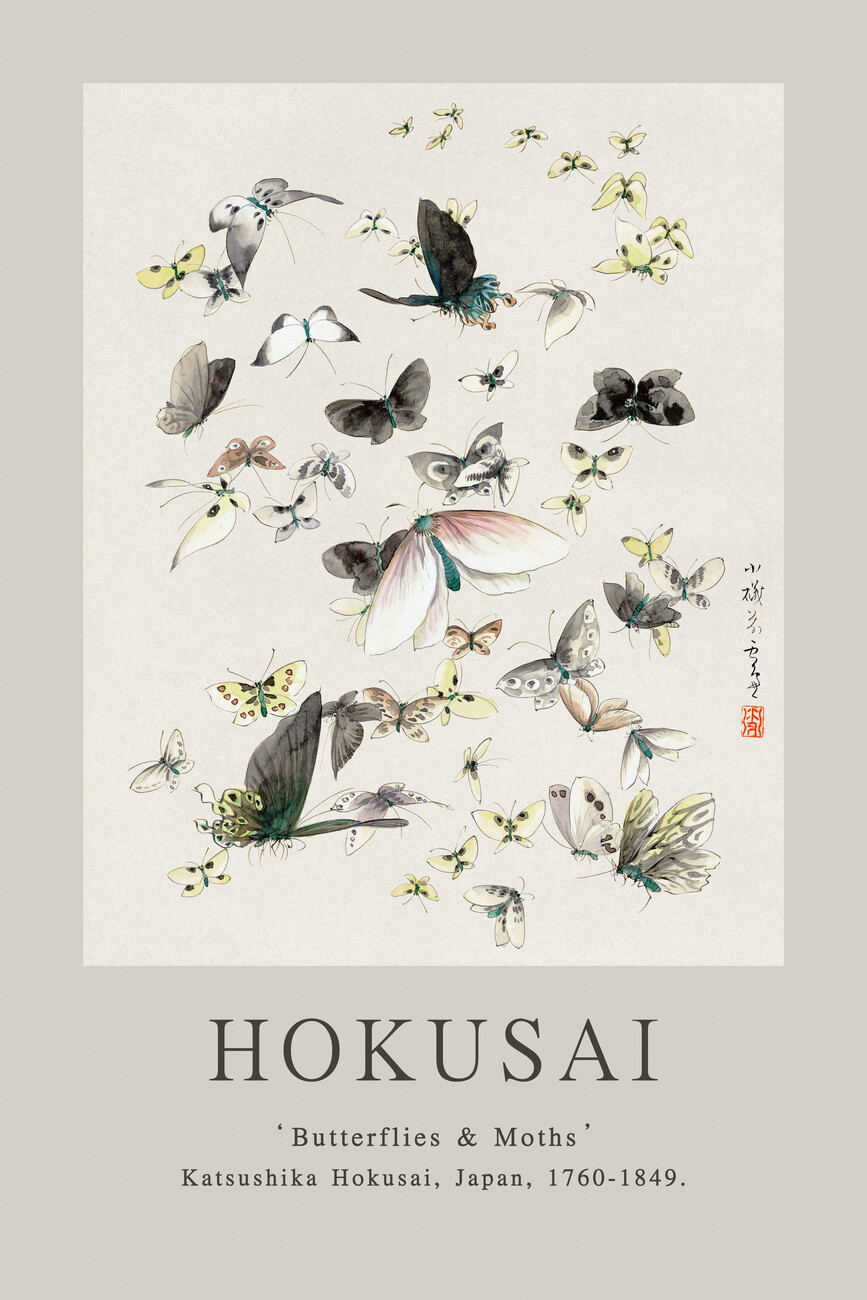 Fine Art Print Butterflies & Moths, Exhibit (2 of 2) - Katsushika Hokusai