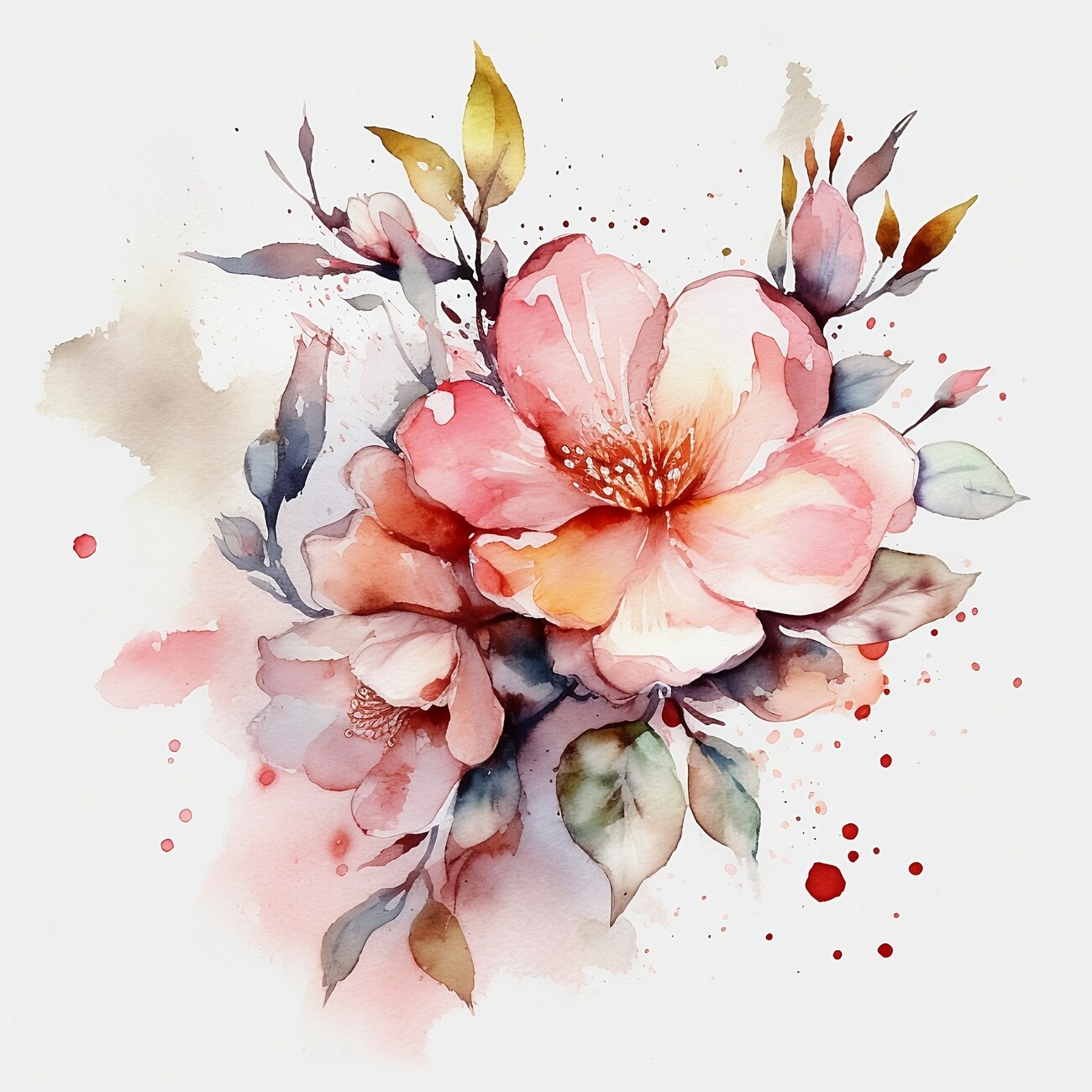 Ilustração Pink flowers, watercolor painting