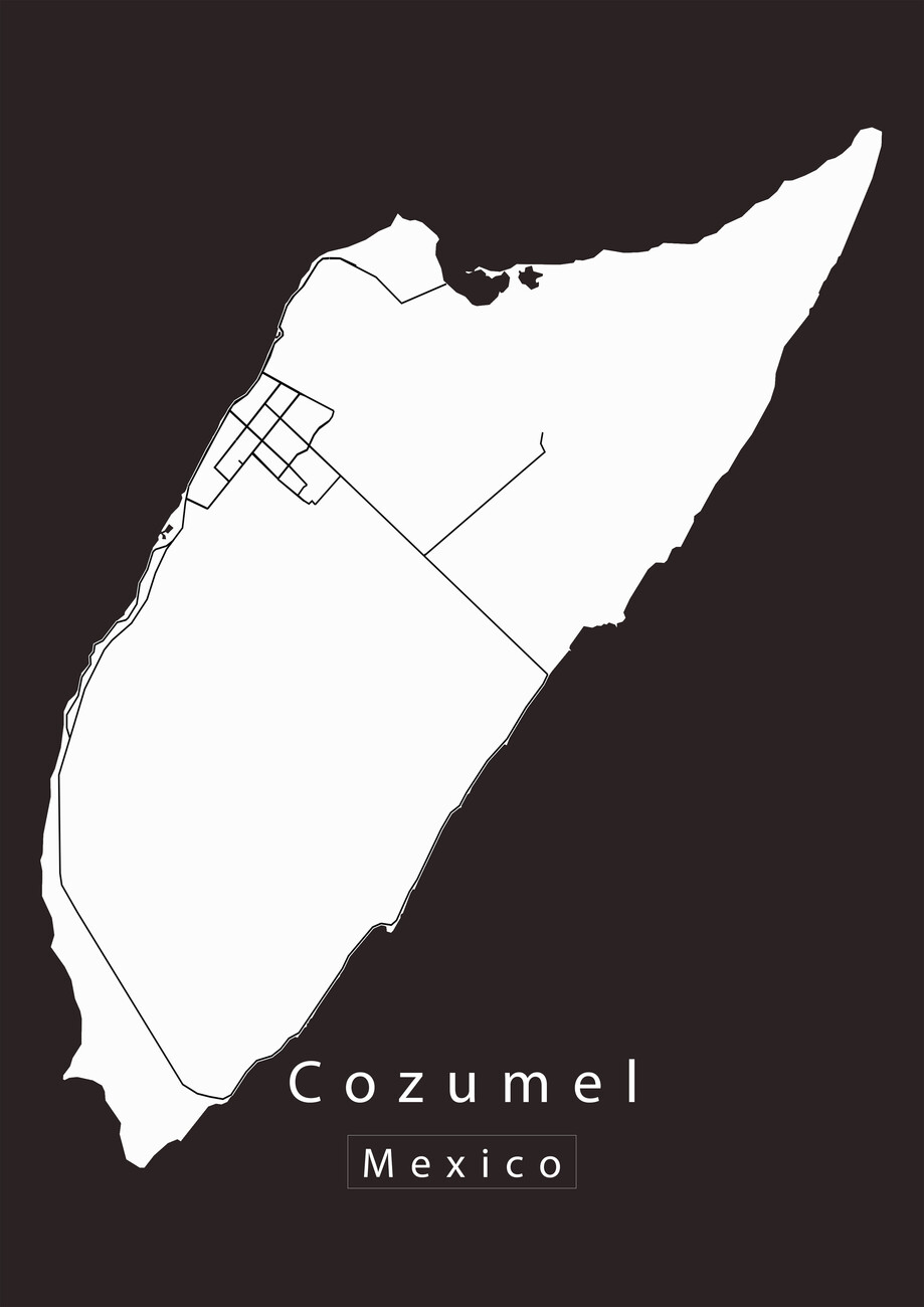 Mapa de Cozumel Mexico Island Map white | Mapas de cidades e mapas do mundo  para parede