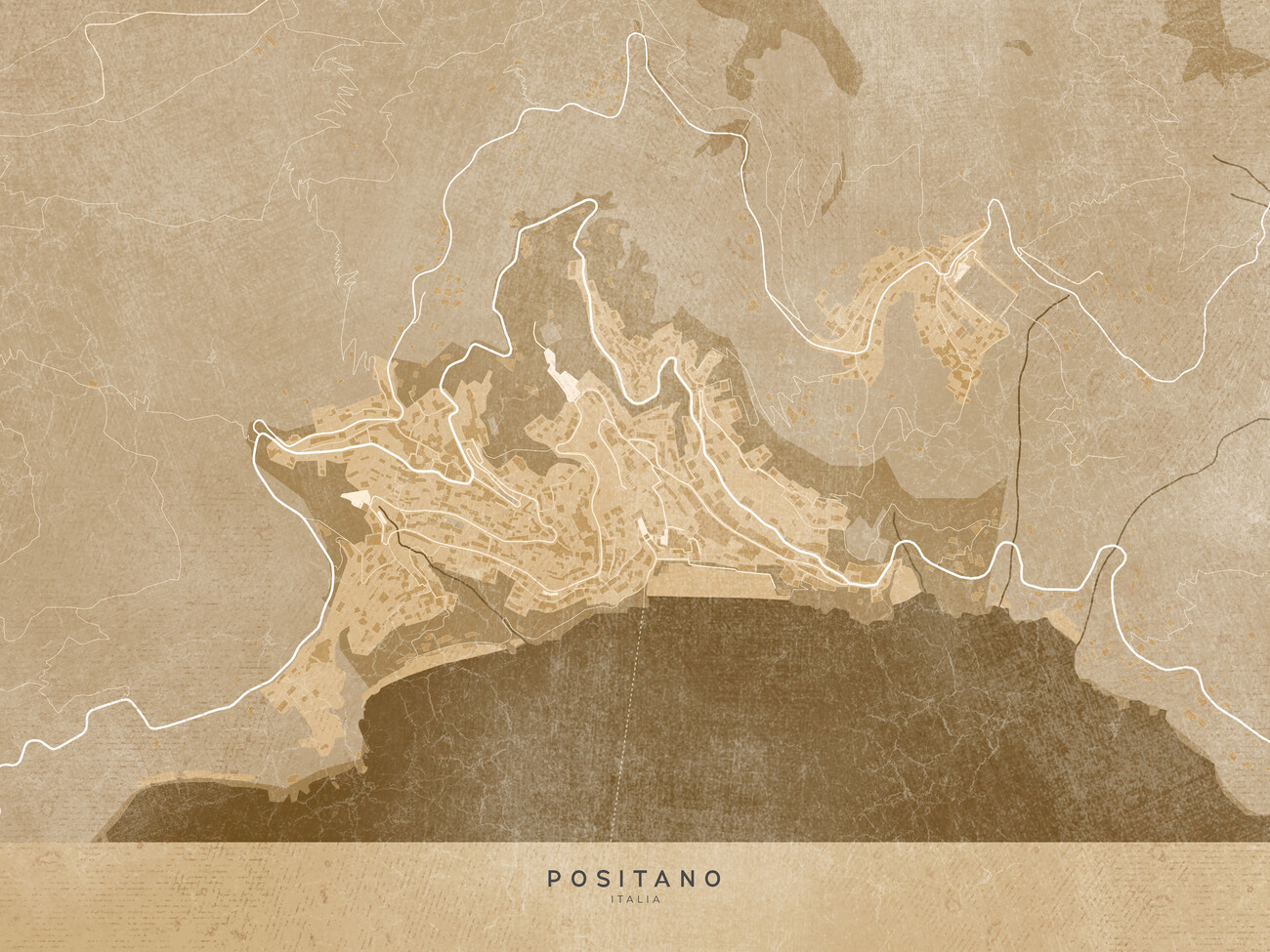 Stadtkarte von Map of Positano - Amalfi coast - (Italy) in sepia ǀ Alle ...