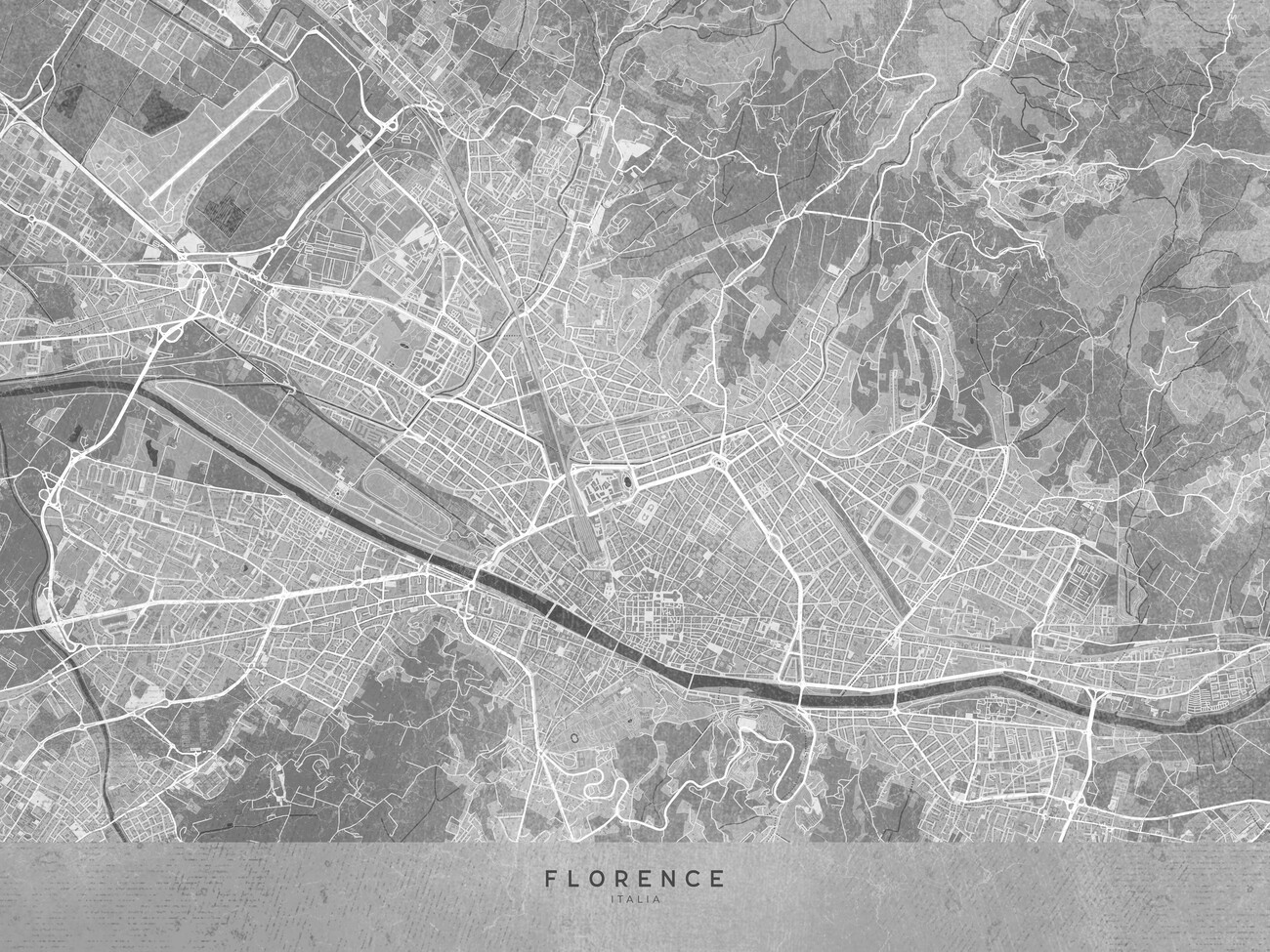 Carte Map of Florence Italy in gray vintage style