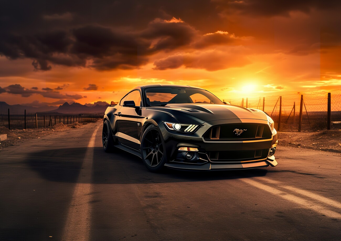 Impression d'art Mustang GT Muscle Car in the Sunset