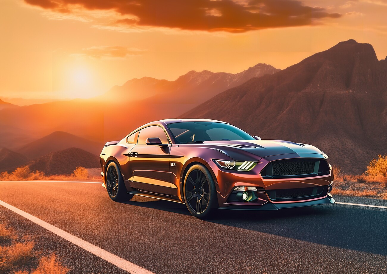 Poster, Bilde Mustang Shelby Car in the Sunrise | Merchandise | Europosters