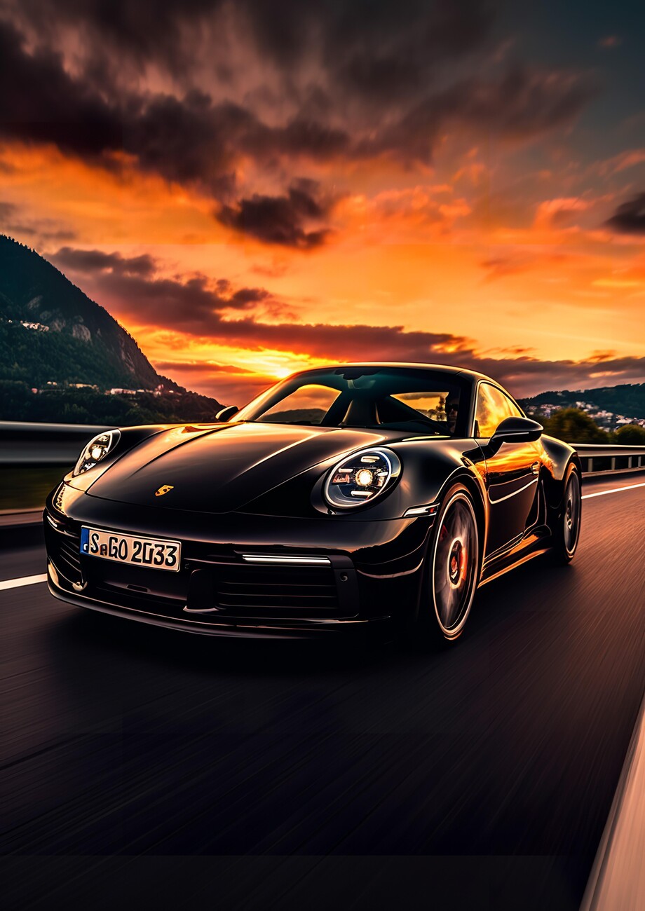 Sticker Porsche 911 Car in Sunset