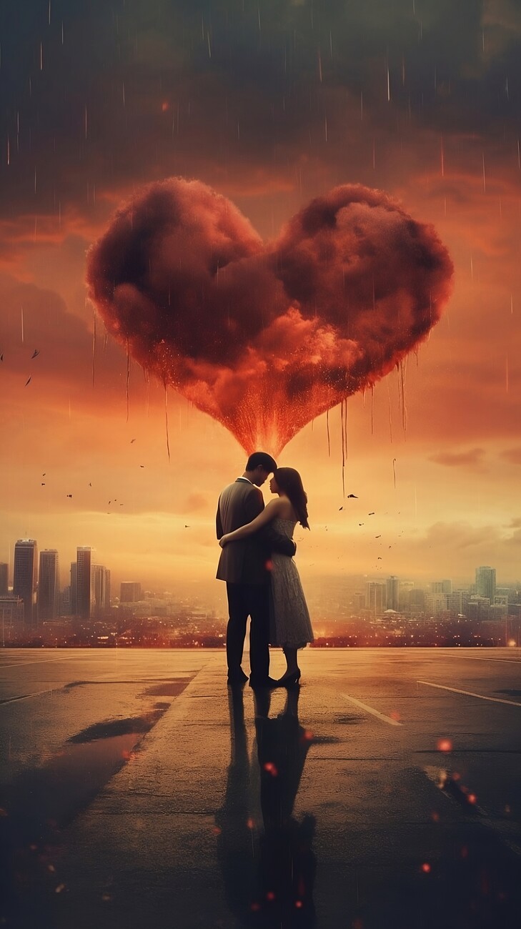 Illustration artistiques, True love, romantic couple in city