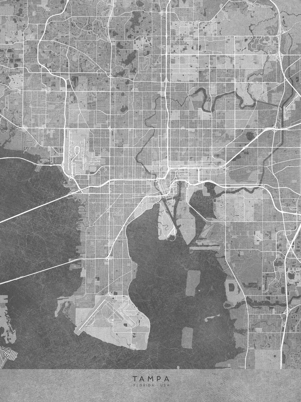 Mapa Map of Tampa (FL) in grey vintage style ǀ Mapas de ciudades y ...