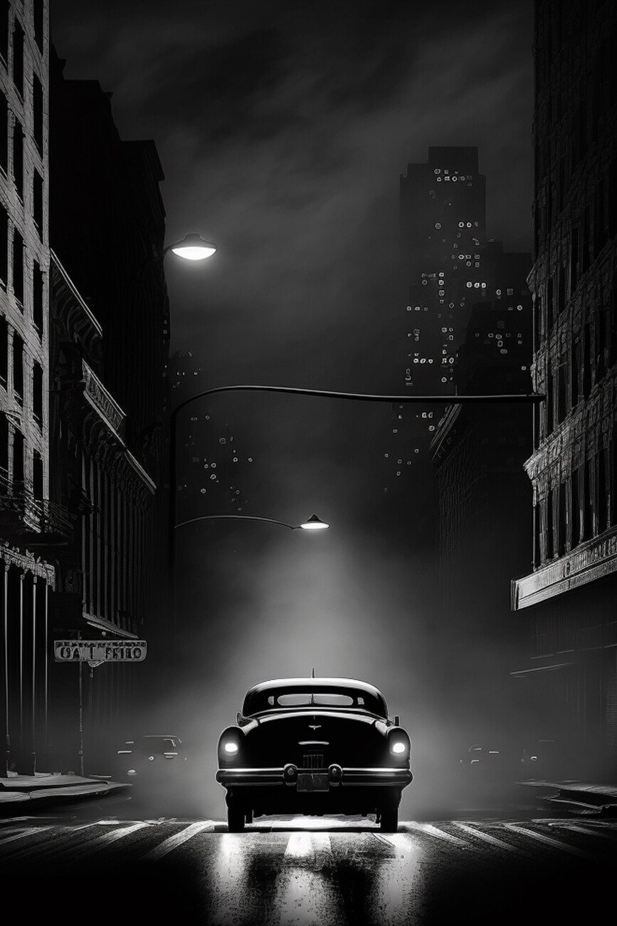 Poster Photo noir et blanc des styles d'effet de filtre de grain de film de  voiture-vintage classique