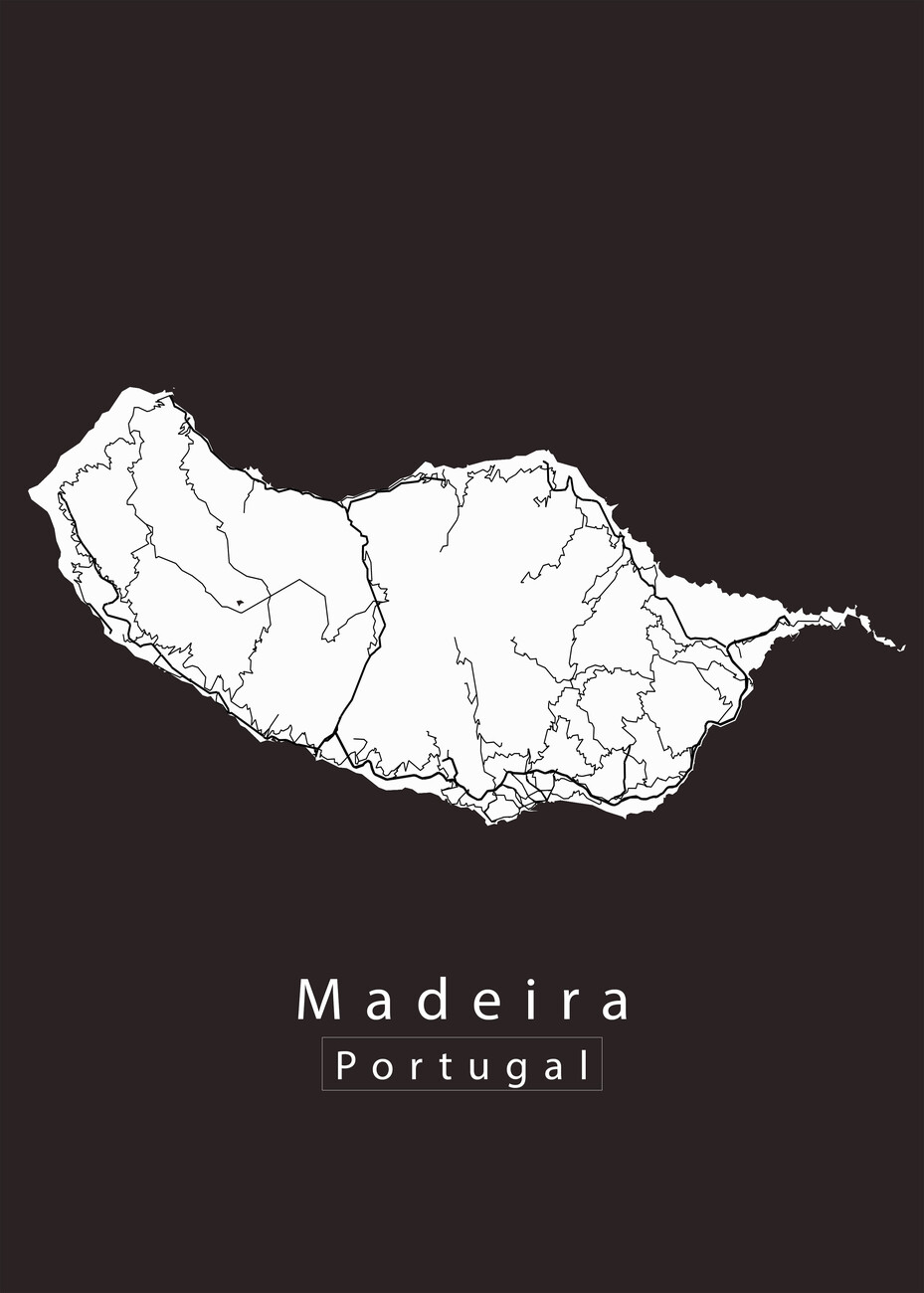 Mapa de Portugal black & white  Mapas de cidades e mapas do mundo para  parede