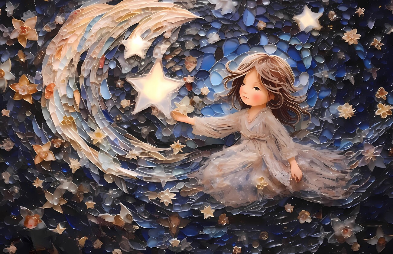 Wall Art Print, Celestial Innocence: Little Girl as Ethereal Being