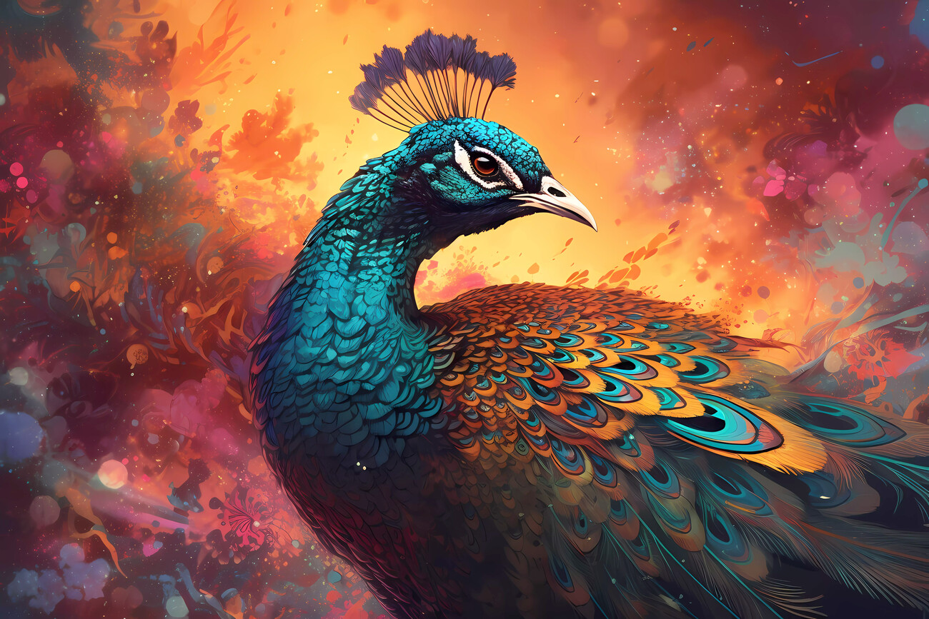 Wall Art Print, Love's Vibrant Peacock: Colorful Texture Portraying Beauty