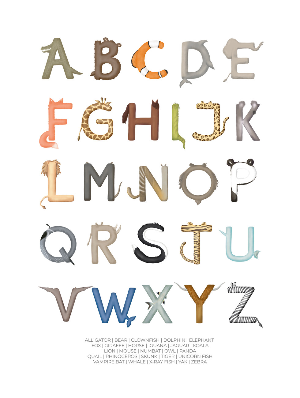 ABC Stickers Alphabet Decals - Animal Alphabet Wall Decals