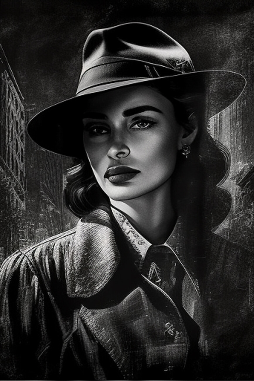 Illustration Beautiful Noir Actress, Vintage L.A. Noire Movie Poster