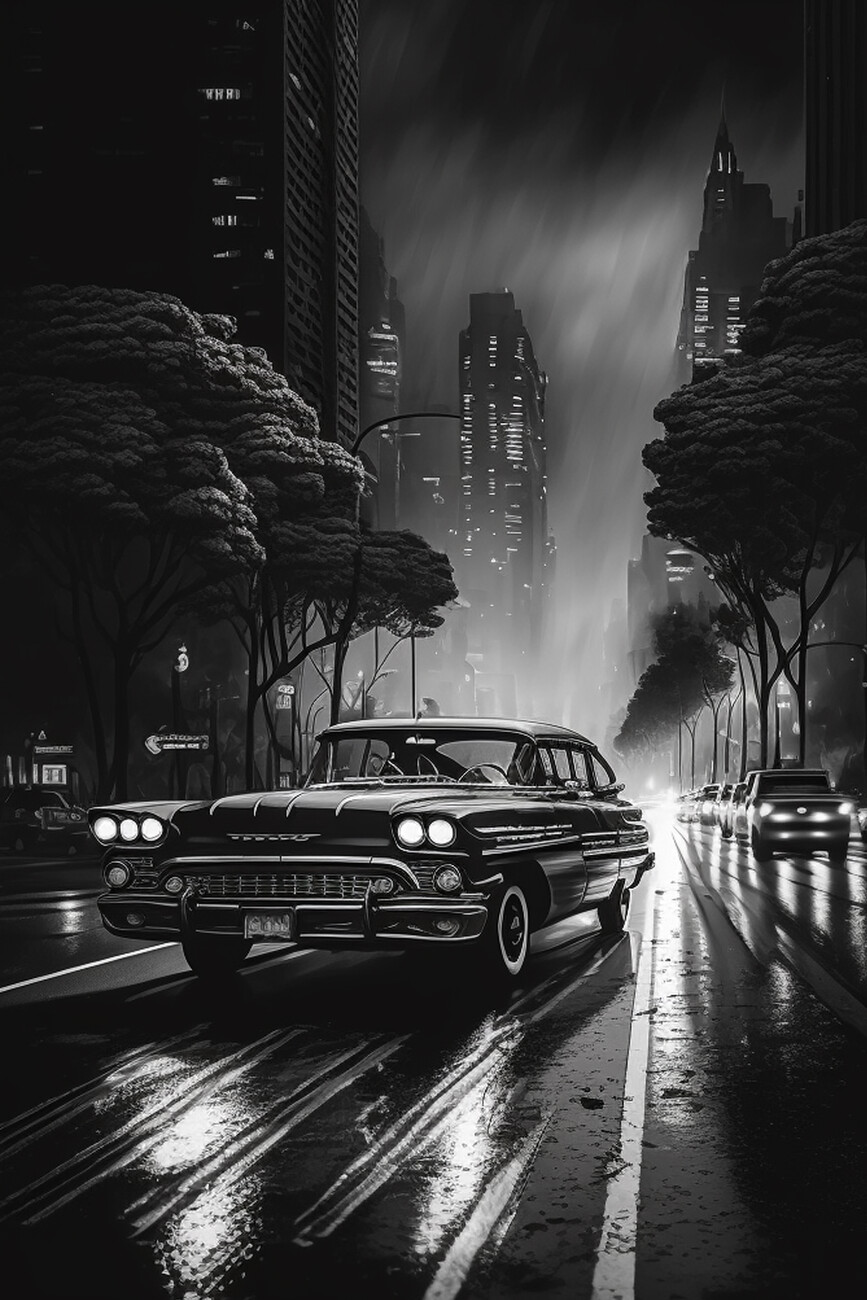 Wall Art Print, Chevrolet Impala, Black & White Poster