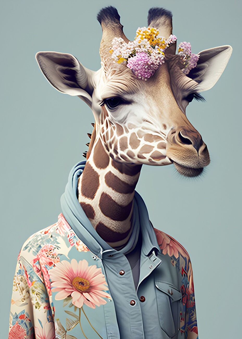 Illustrazione artistiche, Giraffe wearing a wreath of flowers