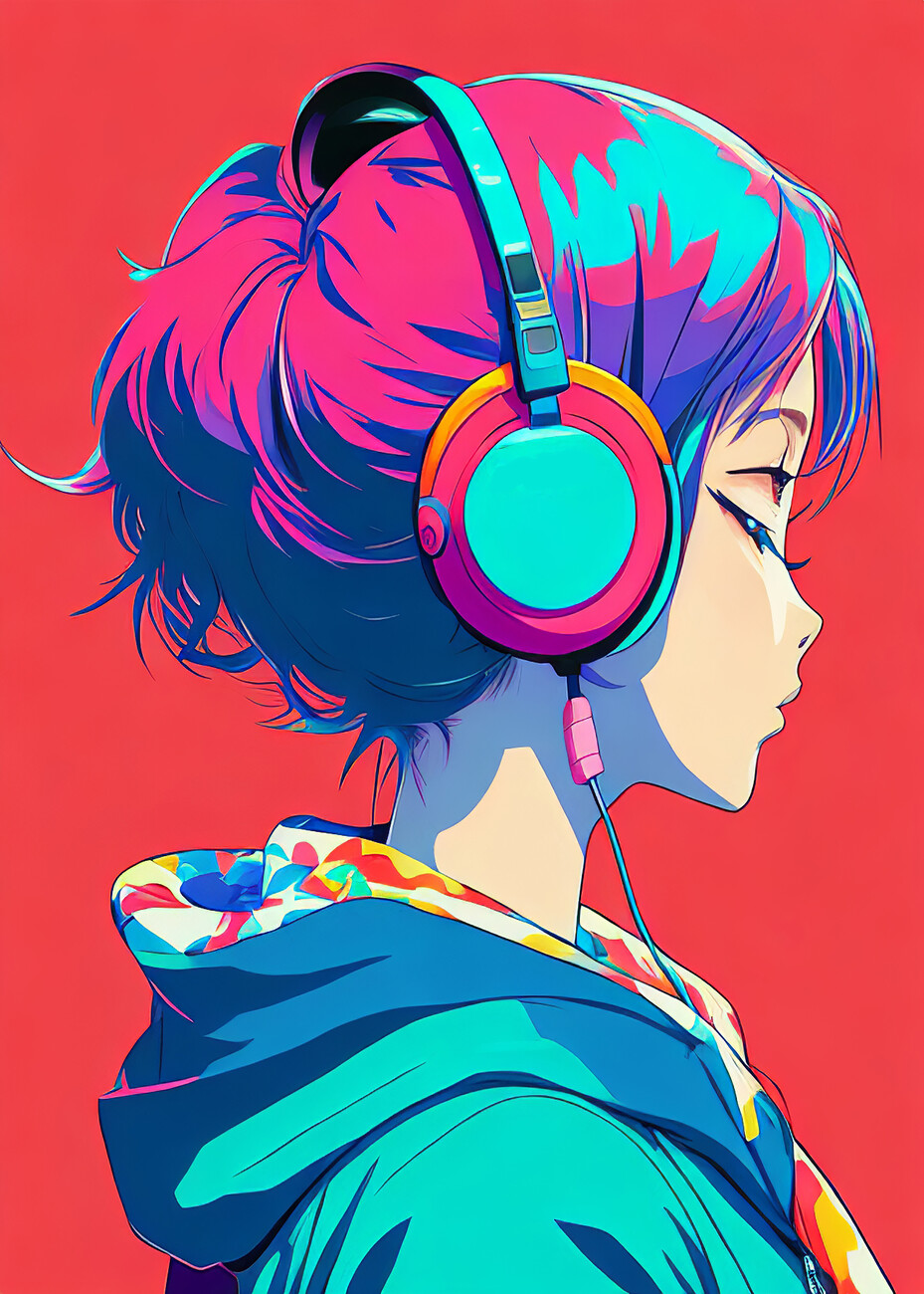 lofi girl,girl with earphone , from anime, evening t